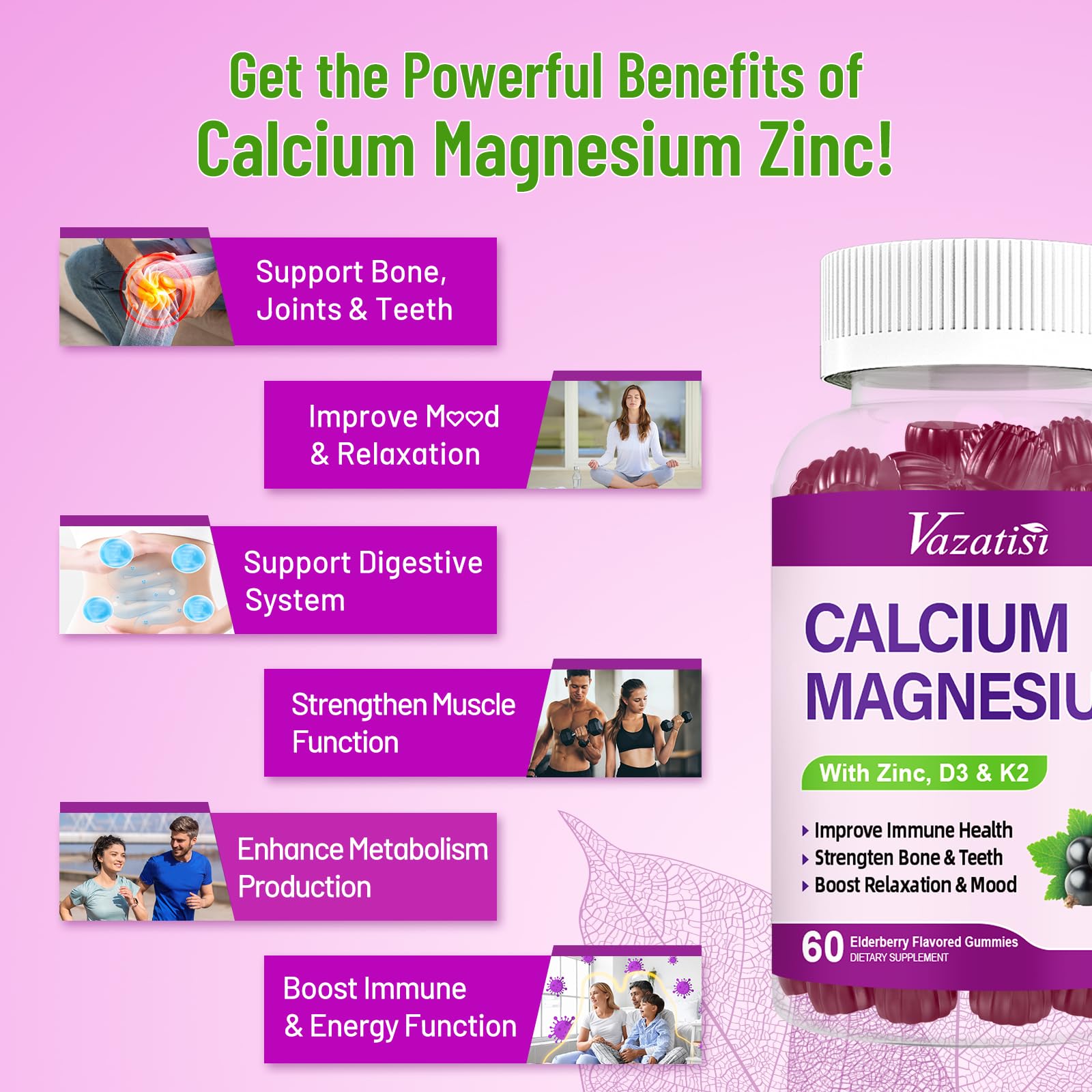 Vazatisi Calcium Gummies with nutritional ingredients displayed