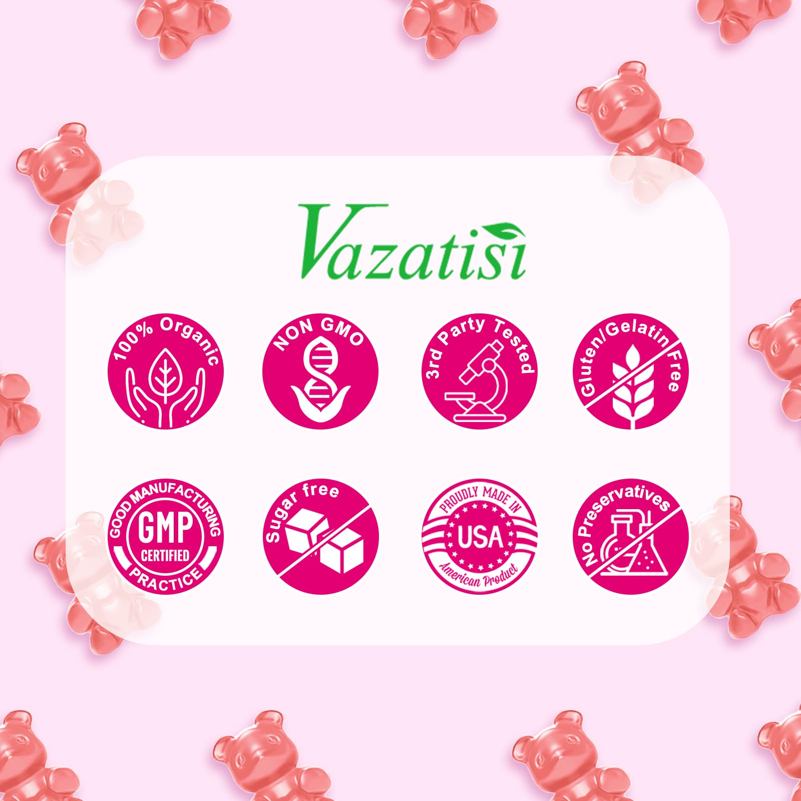 Vazatisi Calcium Magnesium Zinc Gummies back view of packaging