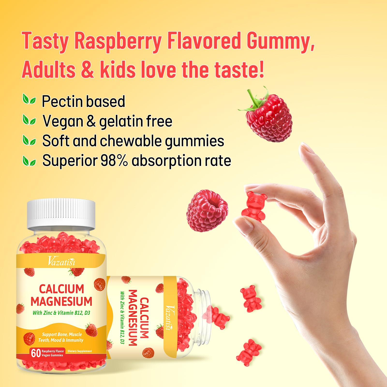 Vazatisi Calcium Magnesium Zinc Gummies bottle side view