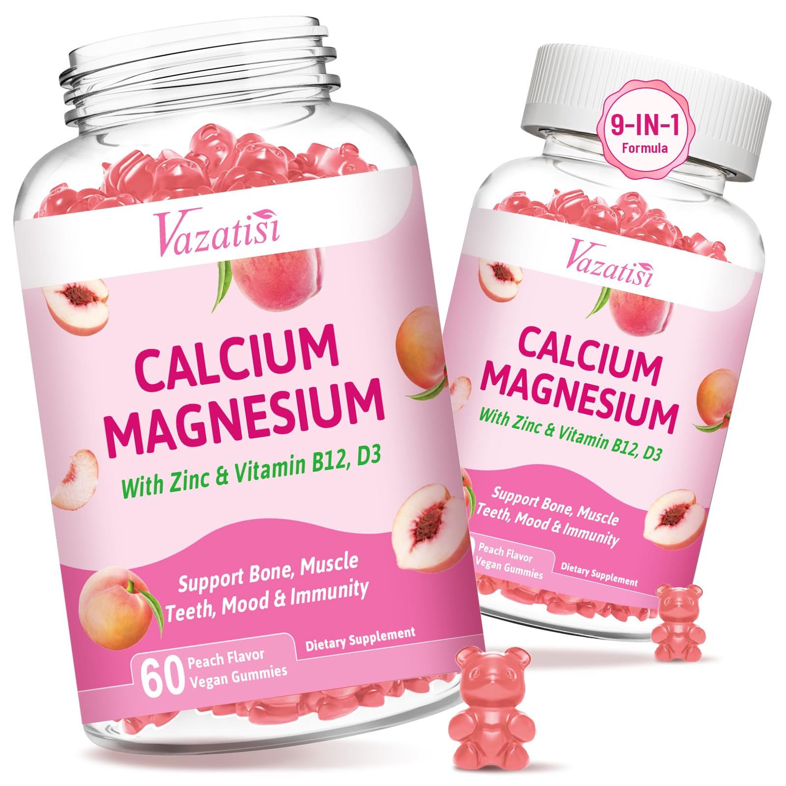 Vazatisi Calcium Magnesium Zinc Gummies front view with packaging