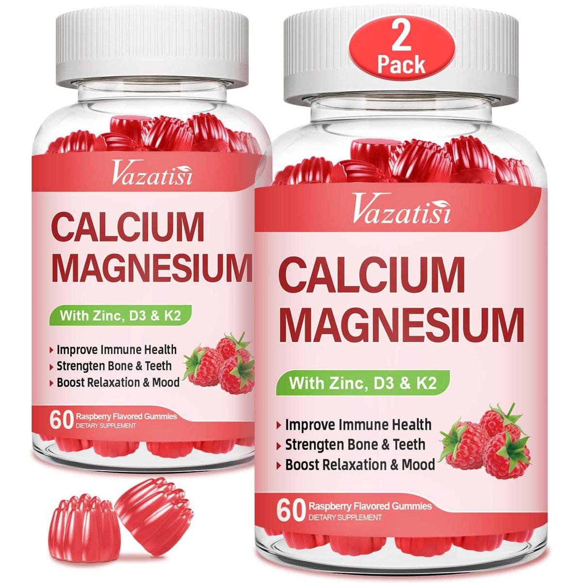 Vazatisi Calcium Magnesium Zinc Gummies front view with packaging