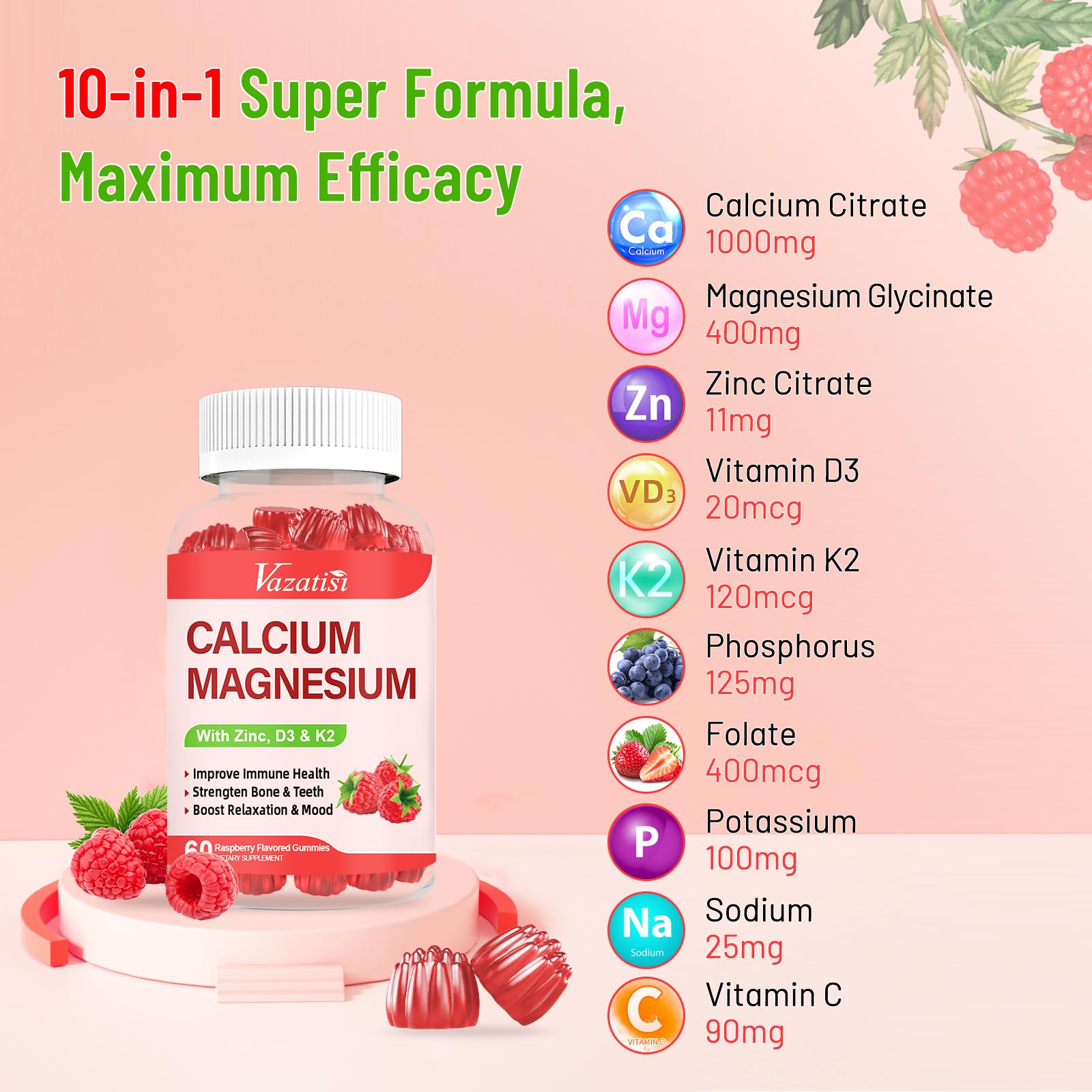Vazatisi Calcium Magnesium Zinc Gummies in cute shapes