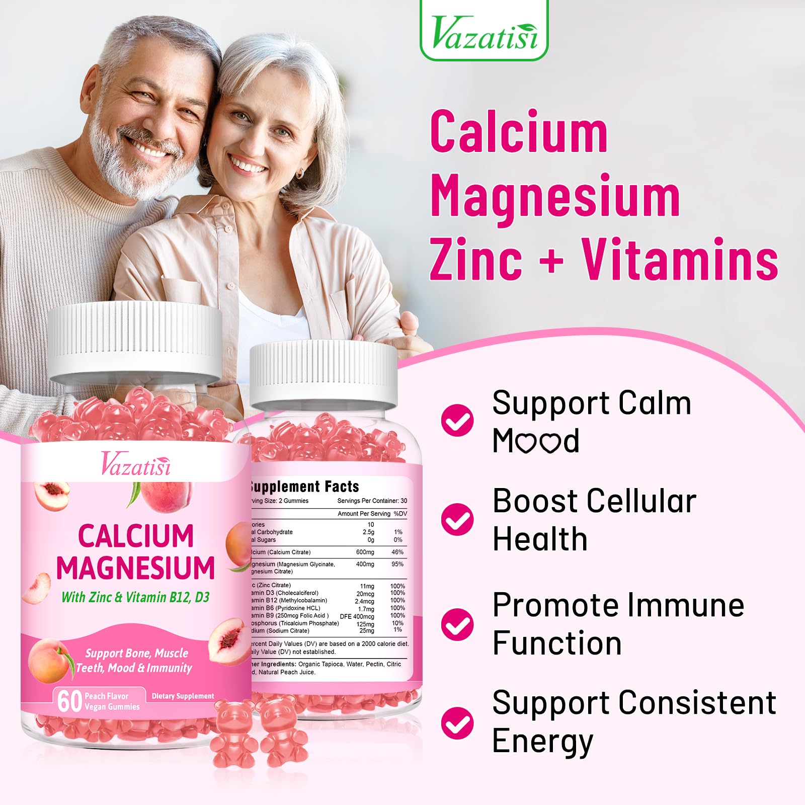 Vazatisi Calcium Magnesium Zinc Gummies ingredients list