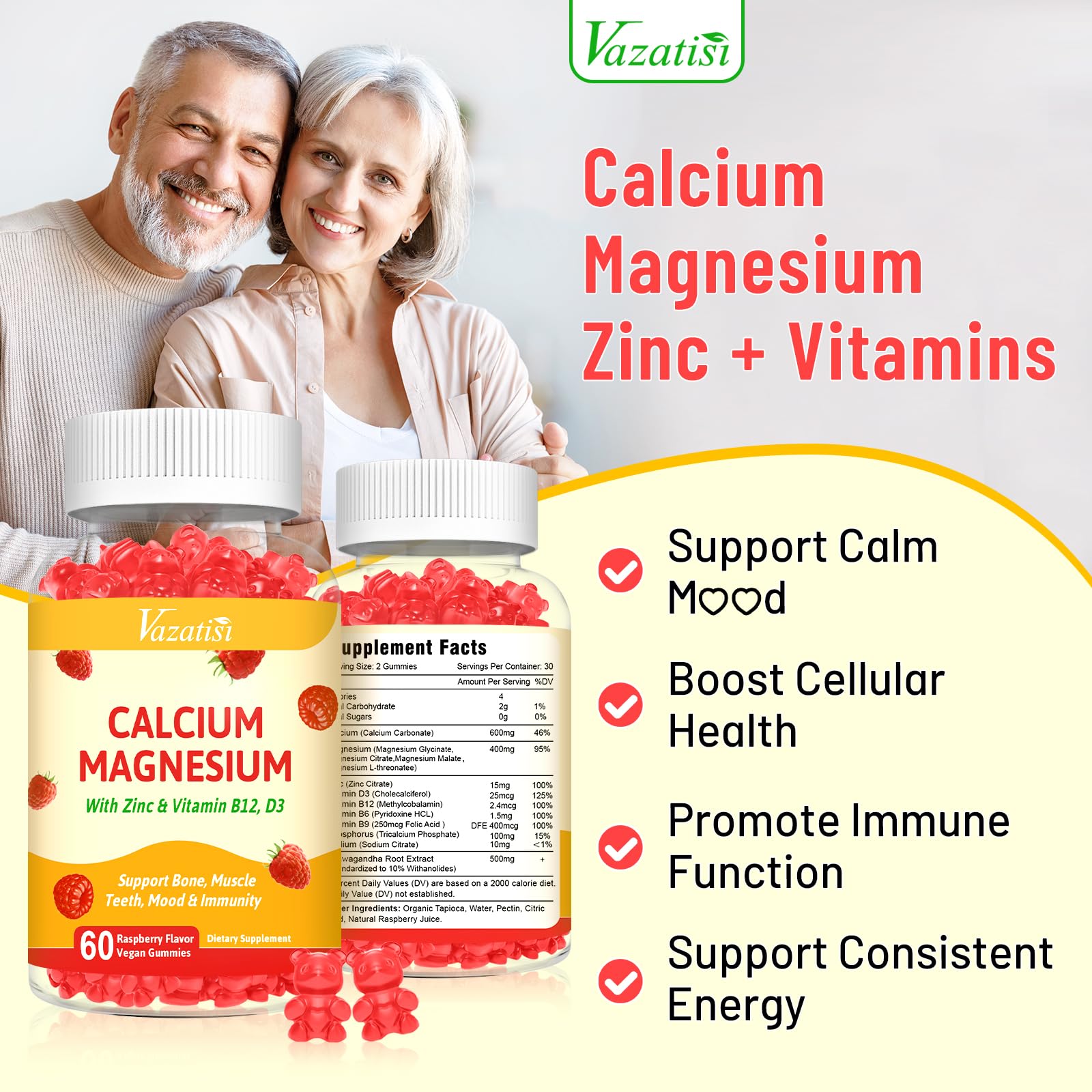 Vazatisi Calcium Magnesium Zinc Gummies ingredients list