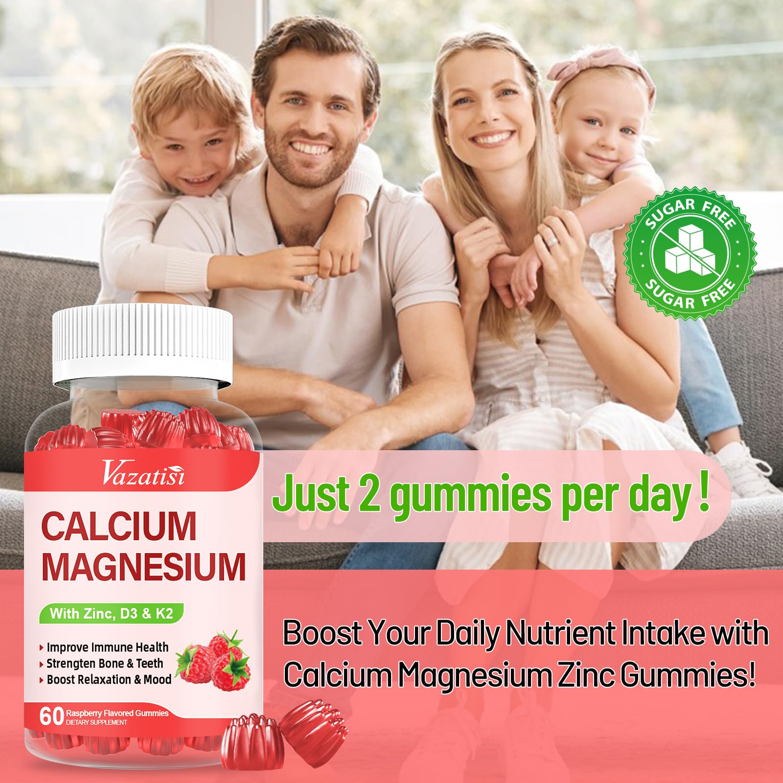 Vazatisi Calcium Magnesium Zinc Gummies on a wooden table