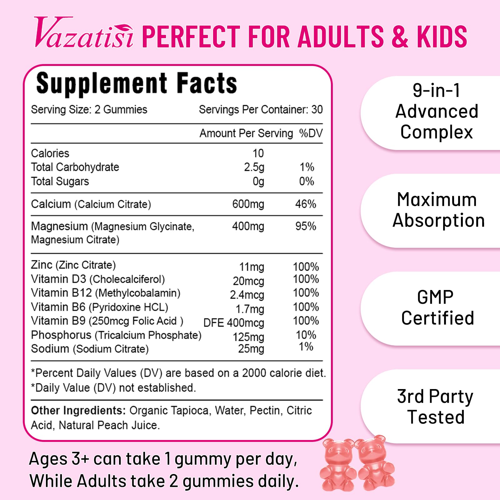 Vazatisi Calcium Magnesium Zinc Gummies peach flavour close-up