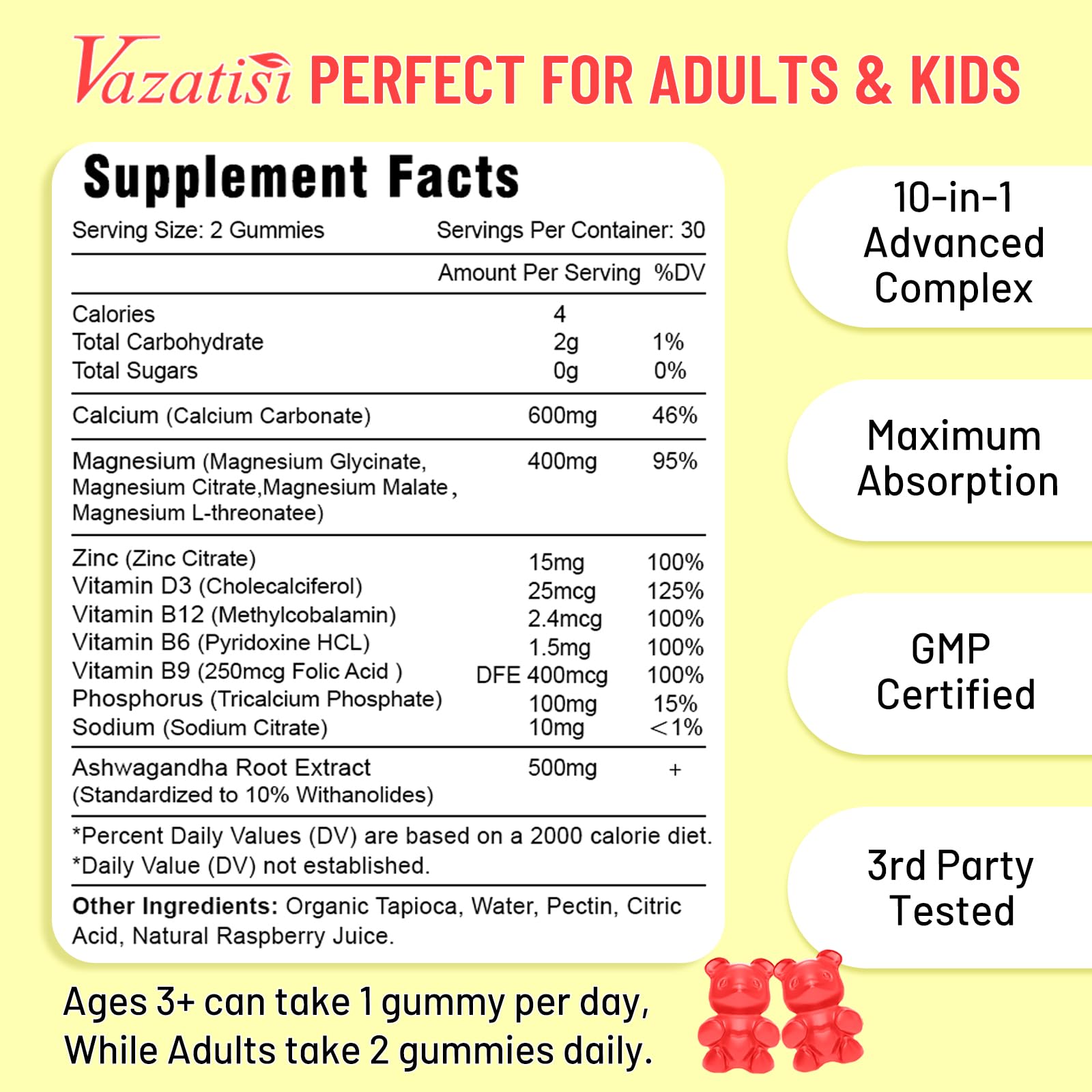 Vazatisi Calcium Magnesium Zinc Gummies raspberry flavour