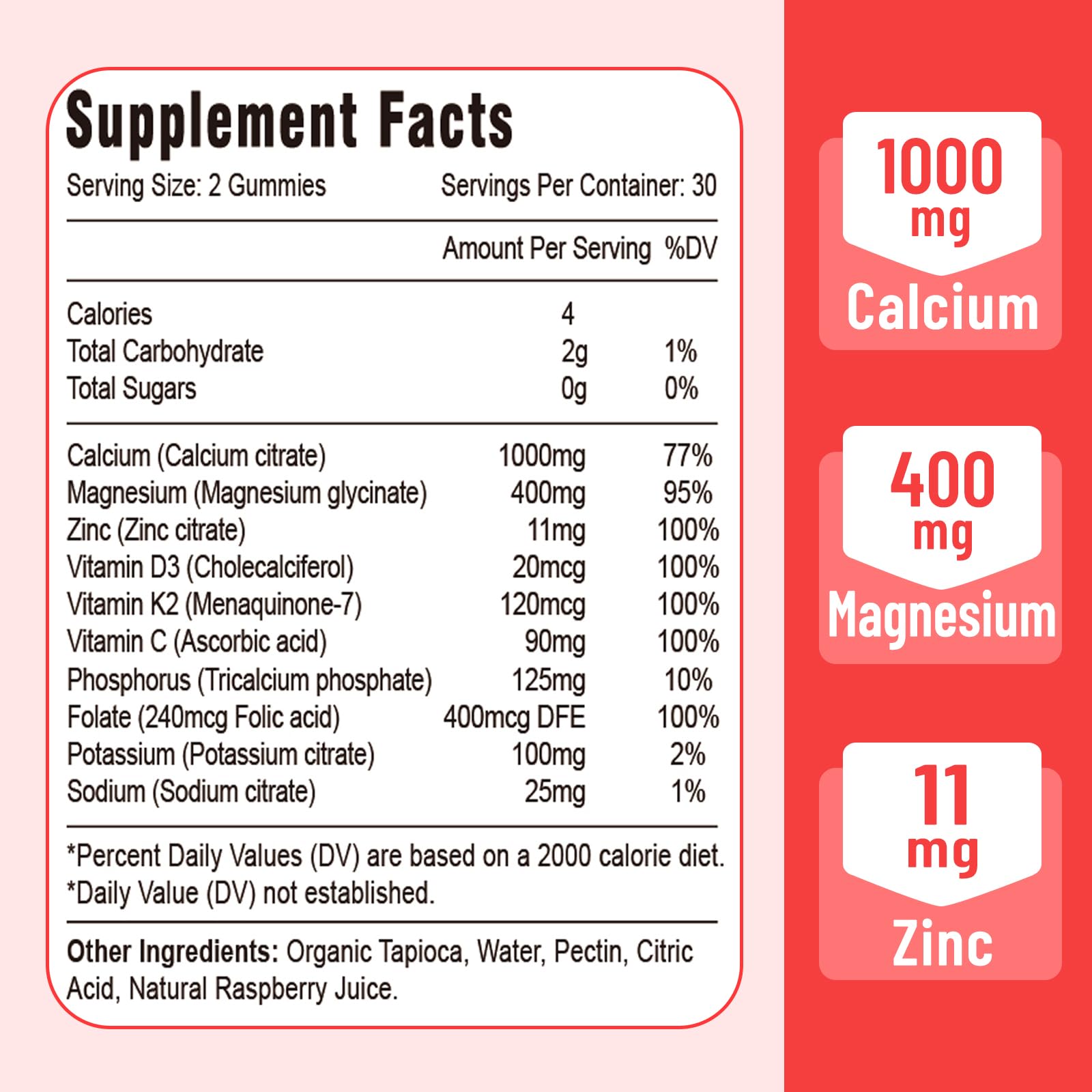 Vazatisi Calcium Magnesium Zinc Gummies raspberry flavour close-up