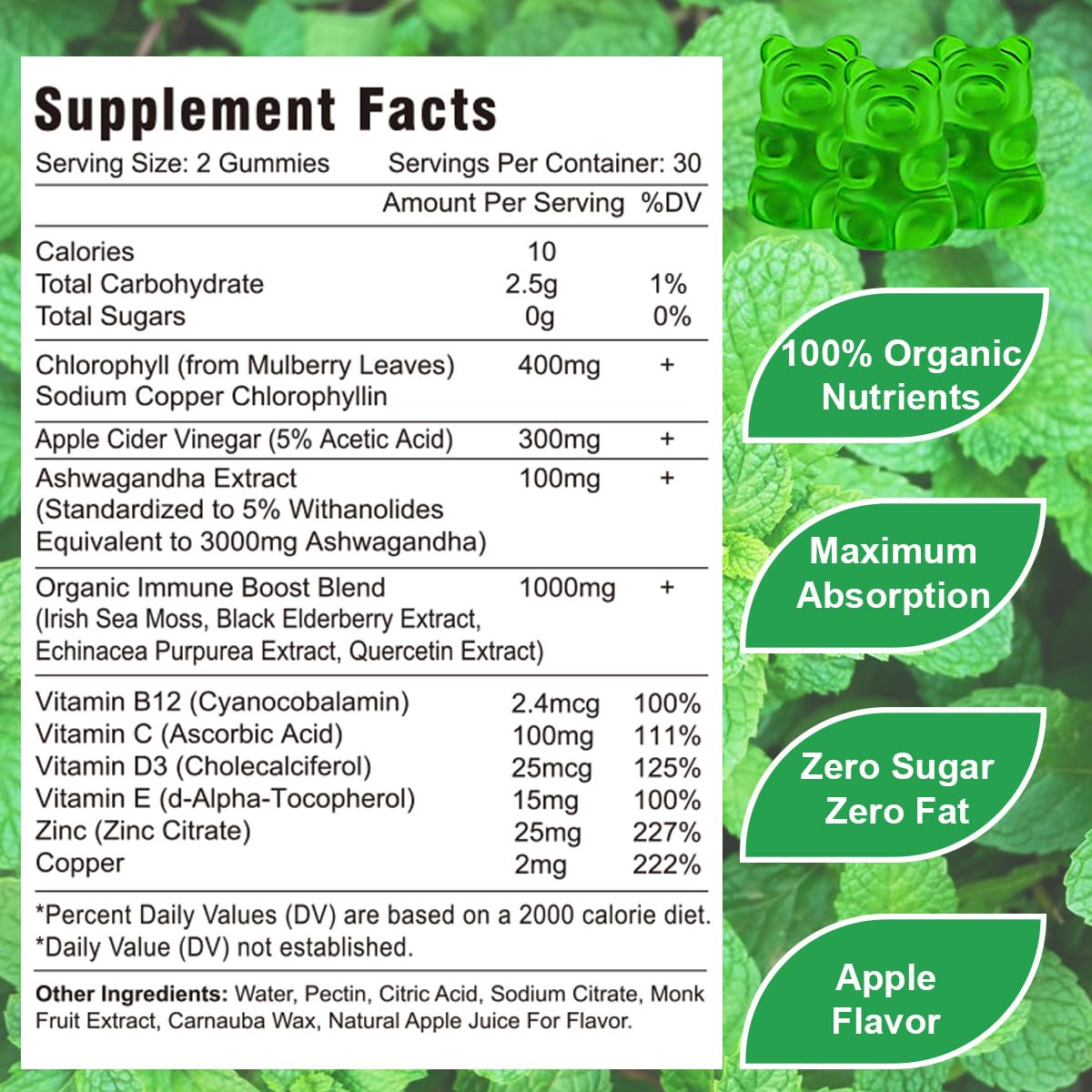 Vazatisi Chlorophyll Gummies displayed with a handful of gummies