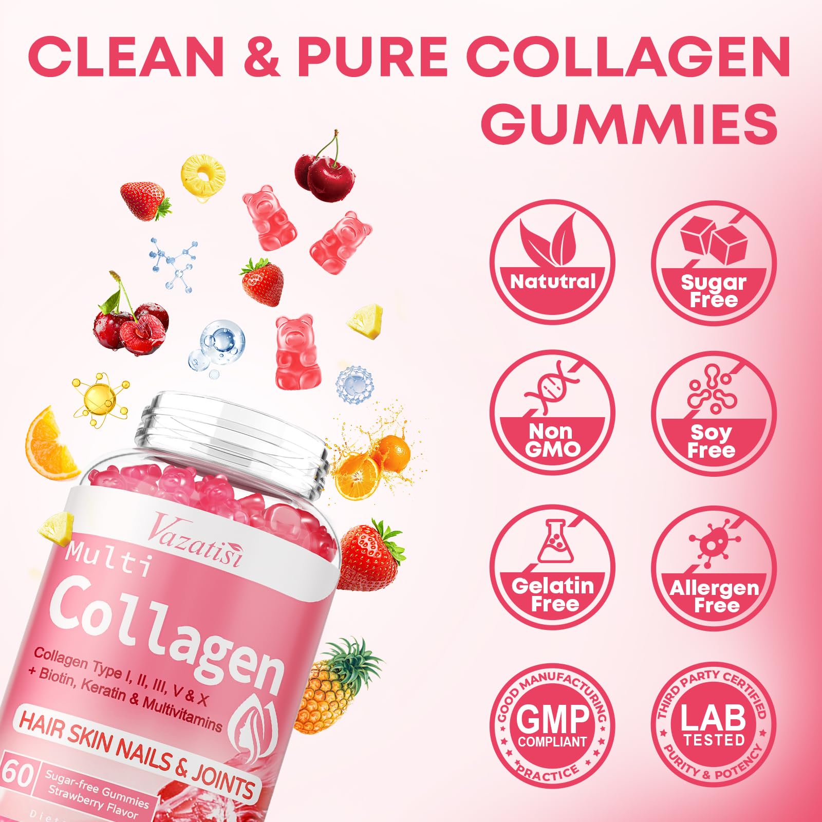 Vazatisi Collagen Gummies 300g on a wooden table