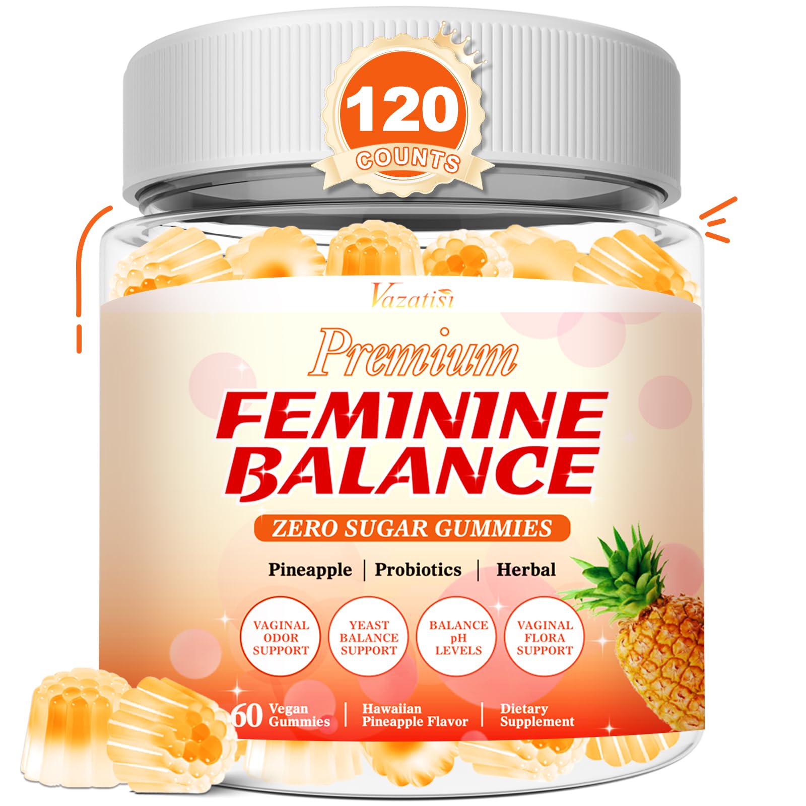 Vazatisi Feminine Balance Gummies 300g front view with pineapple flavour