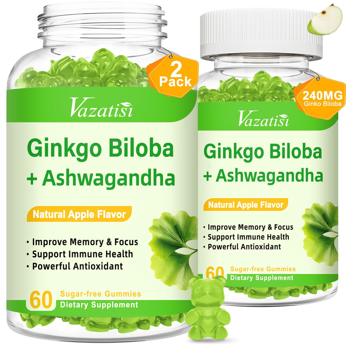 Vazatisi Ginkgo Biloba Gummies front view with apple flavour