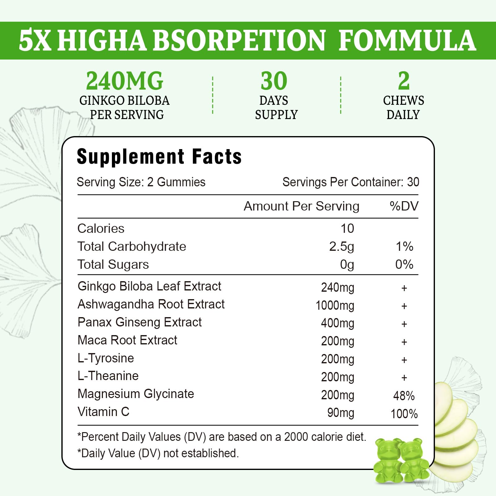 Vazatisi Ginkgo Biloba Gummies packaging side view