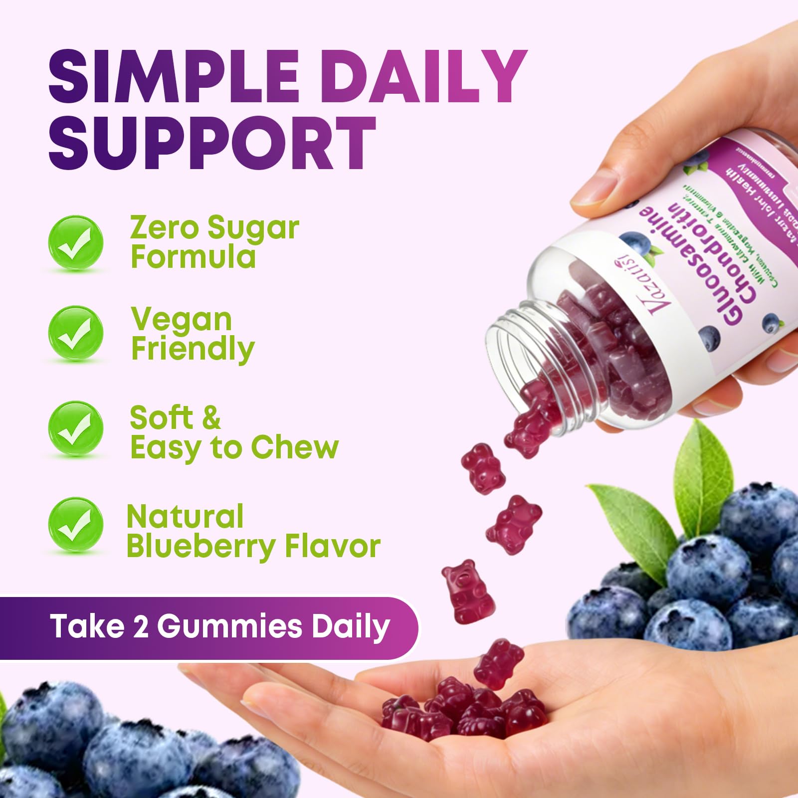 Vazatisi Glucosamine Chondroitin Gummies displayed with fresh blueberries