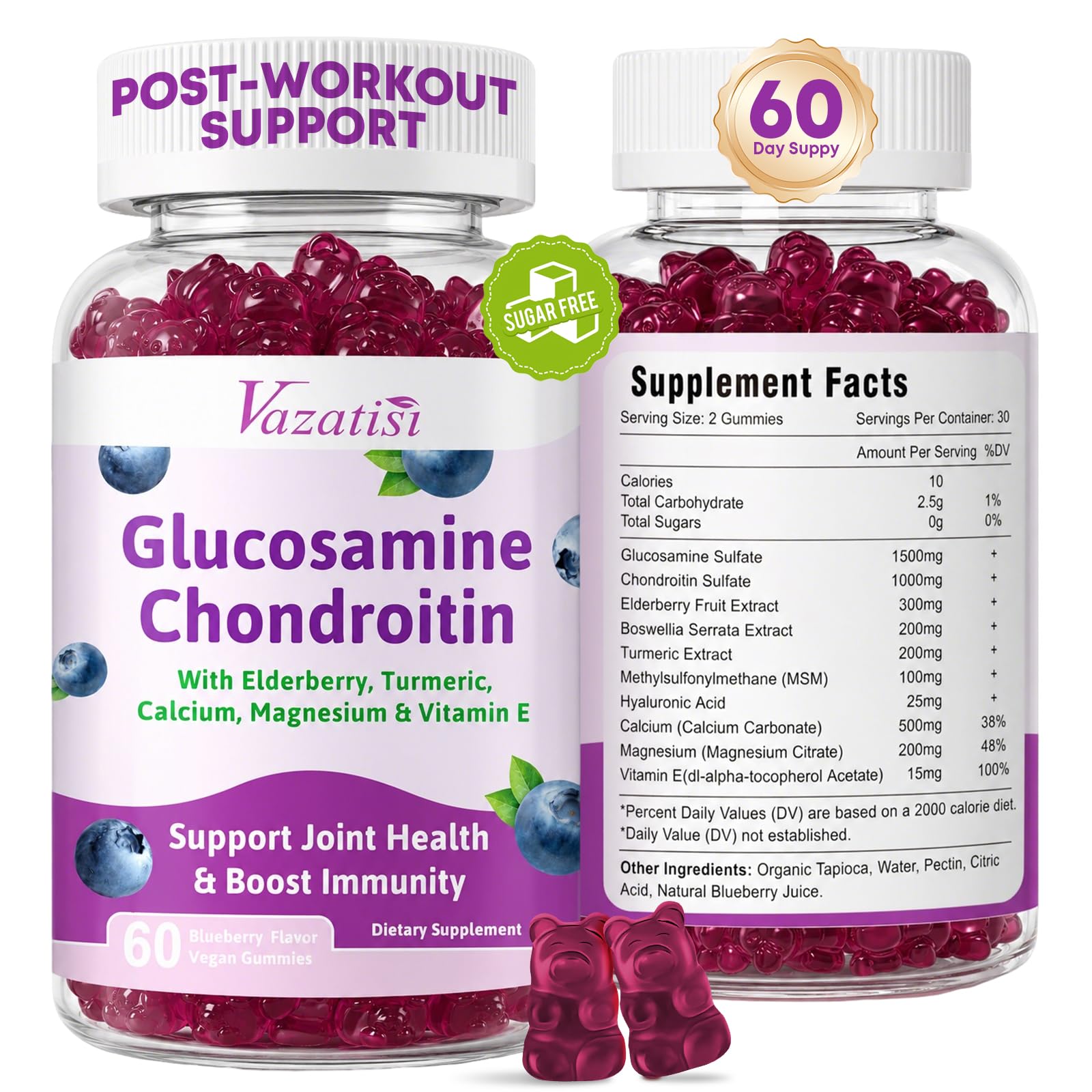 Vazatisi Glucosamine Chondroitin Gummies front view with packaging
