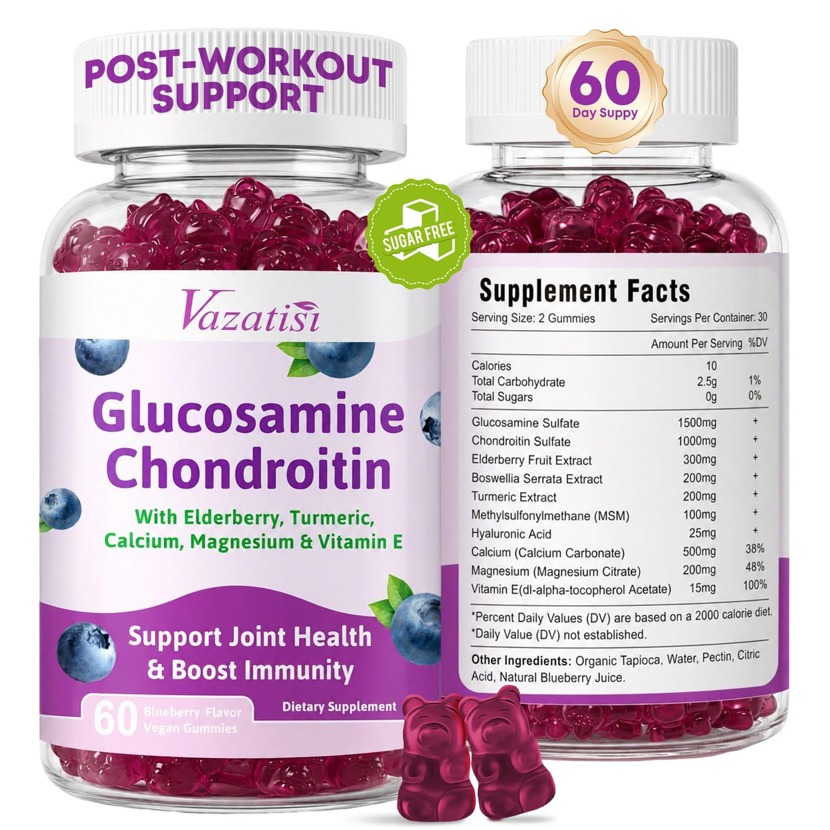 Vazatisi Glucosamine Chondroitin Gummies front view with packaging