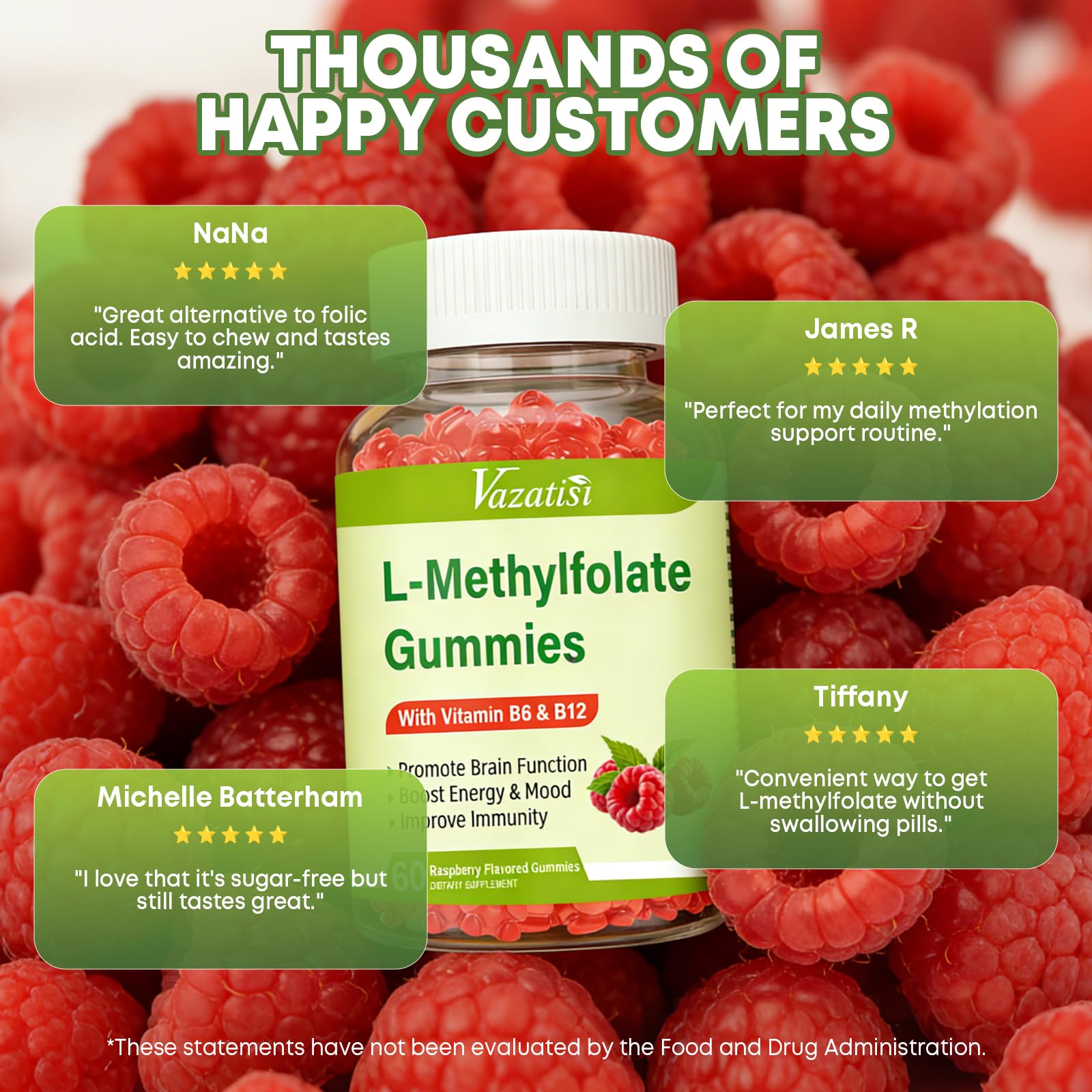 Vazatisi L-Methylfolate Gummies with fresh raspberries