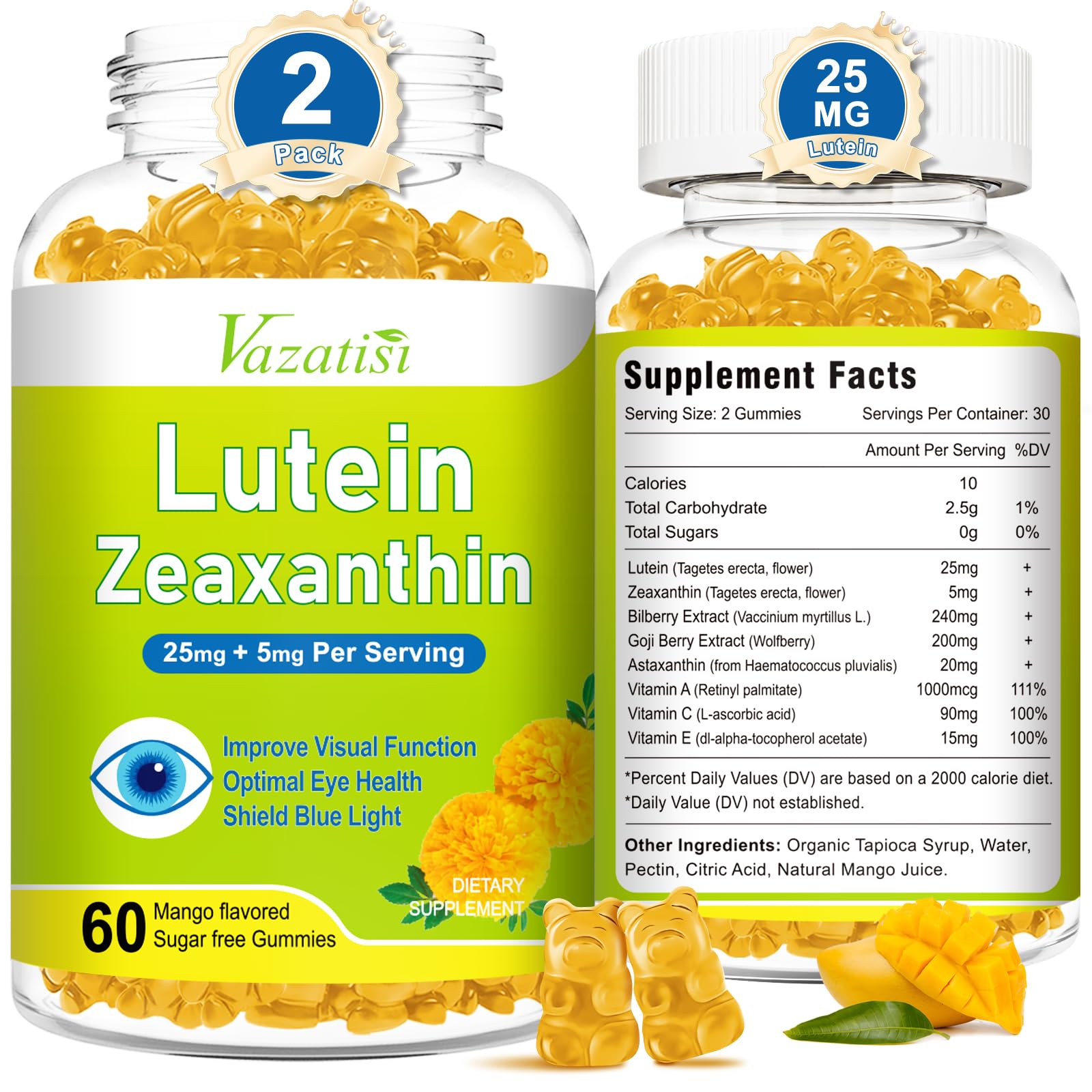 Vazatisi Lutein and Zeaxanthin Gummies front view with packaging