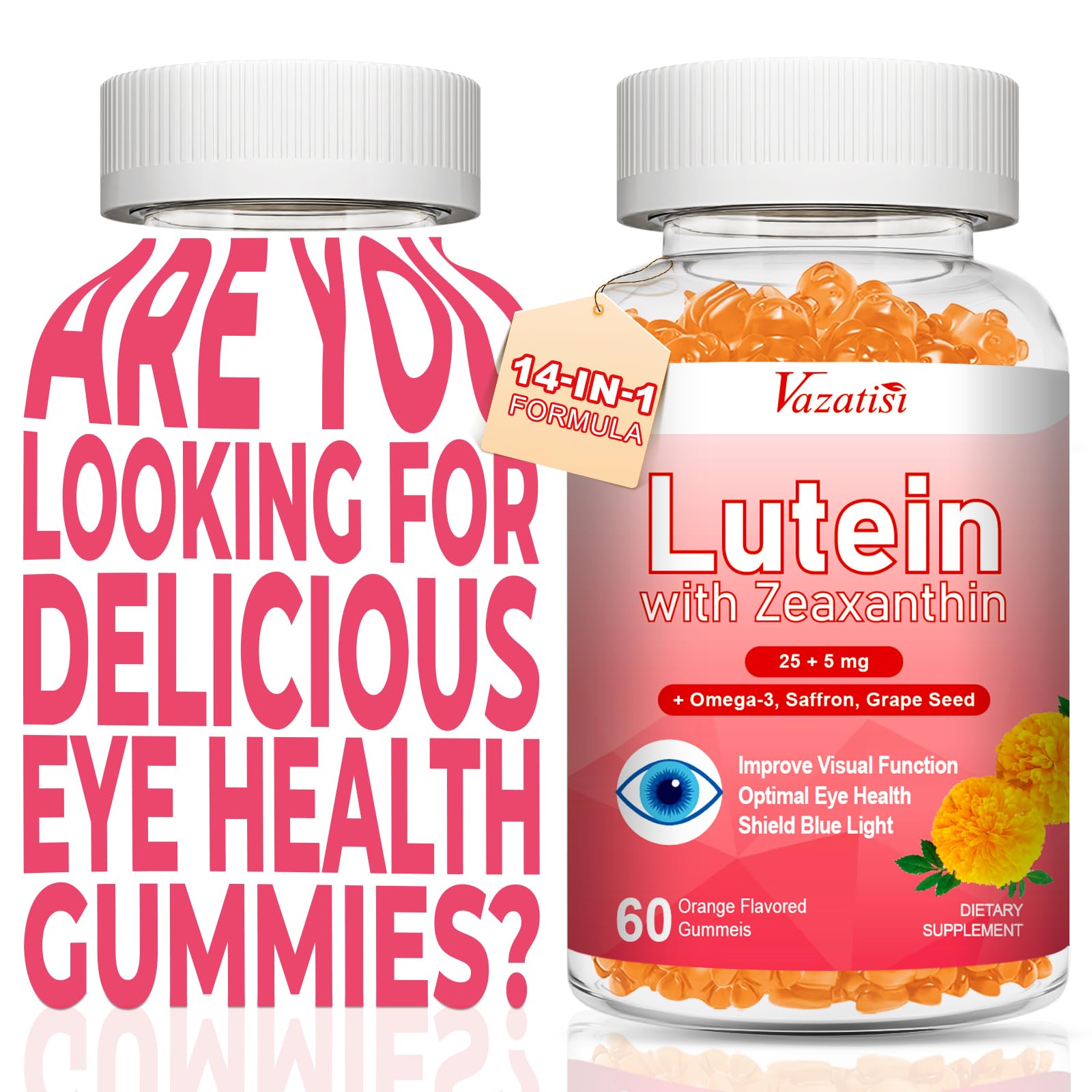 Vazatisi Lutein Gummies front view with orange flavour