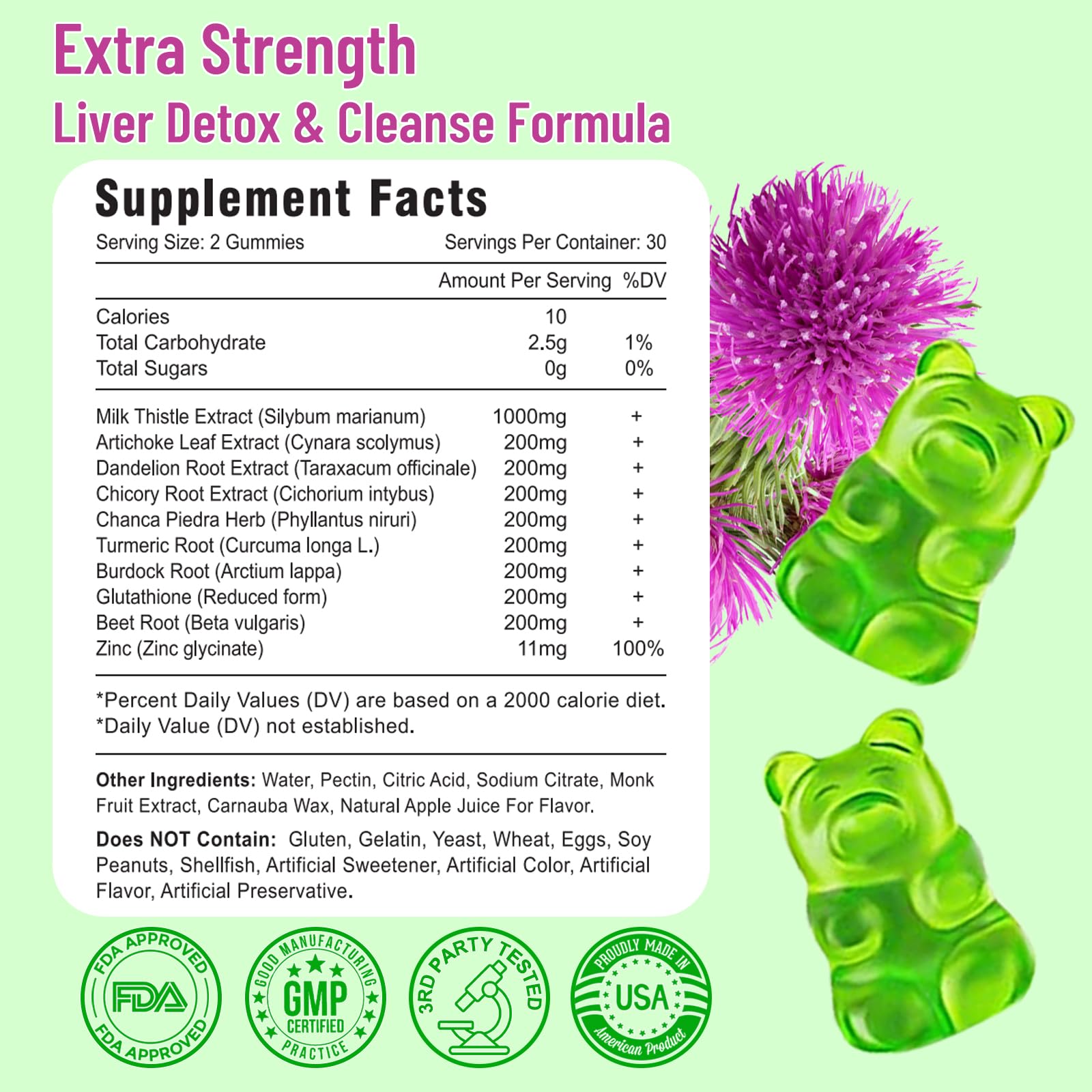Vazatisi Milk Thistle Gummies back view showing ingredients