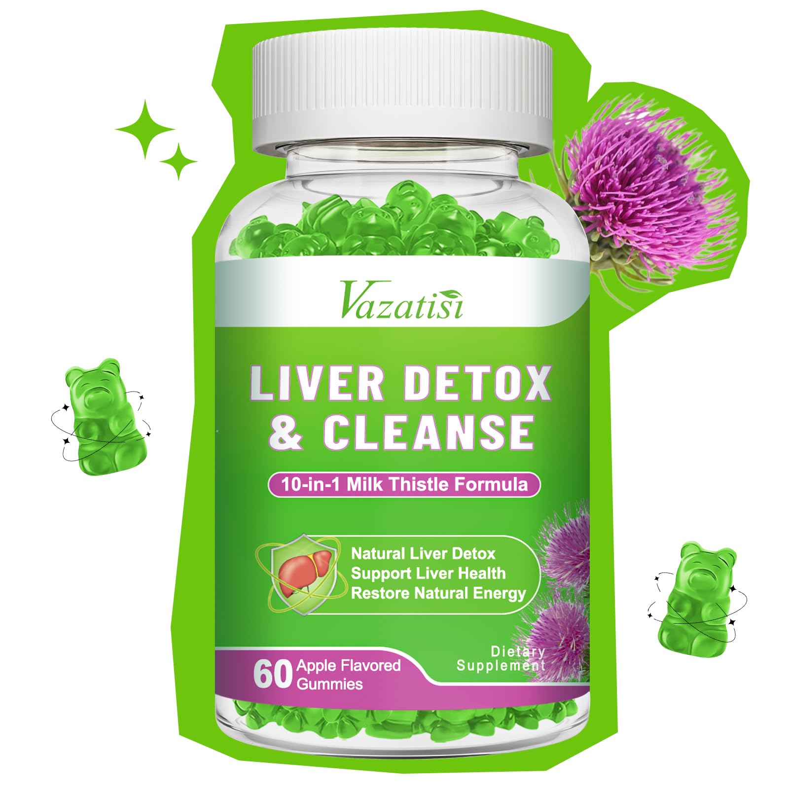 Vazatisi Milk Thistle Gummies front view with apple flavour