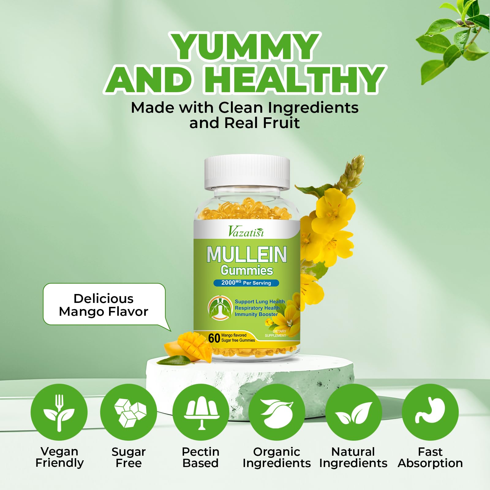 Vazatisi Mullein Gummies bottle with a mango