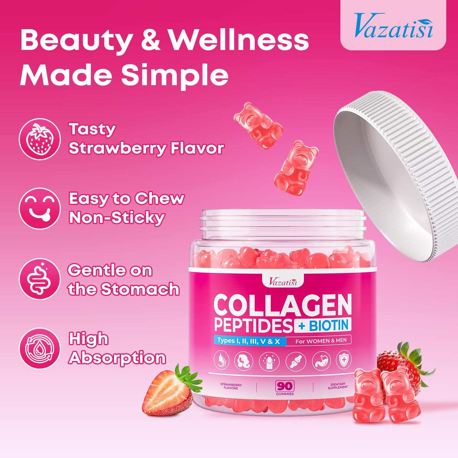 Vazatisi Multi-Collagen Gummies with ingredients list