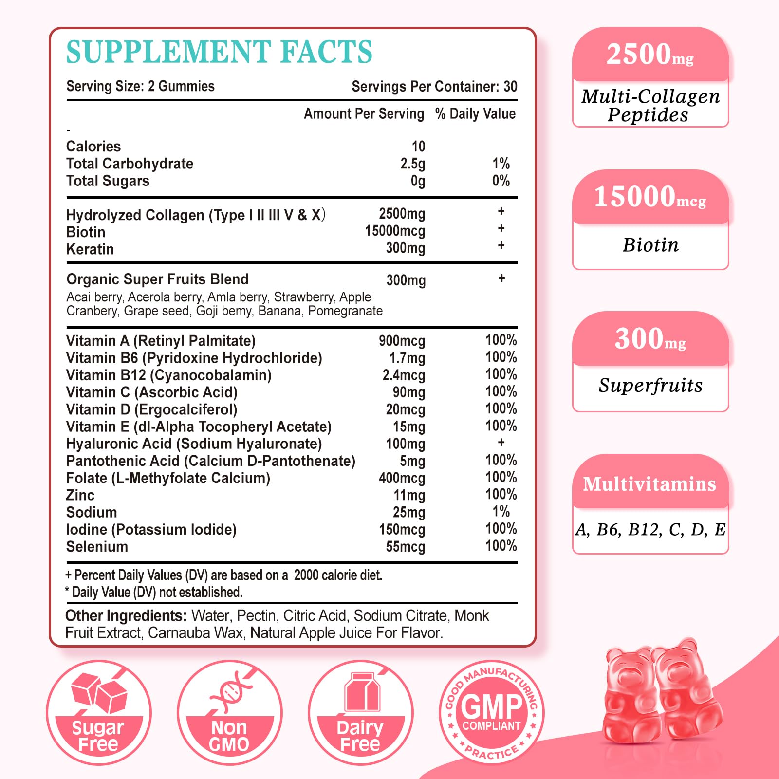 Vazatisi Multi-Collagen Peptides Gummies nutritional information