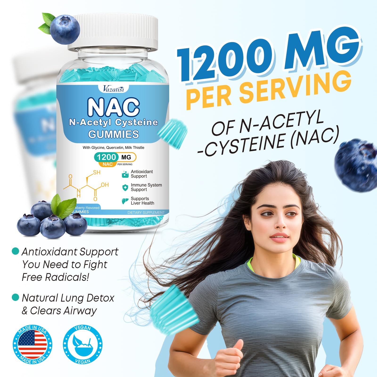 Vazatisi NAC Gummies packaging details and nutritional information