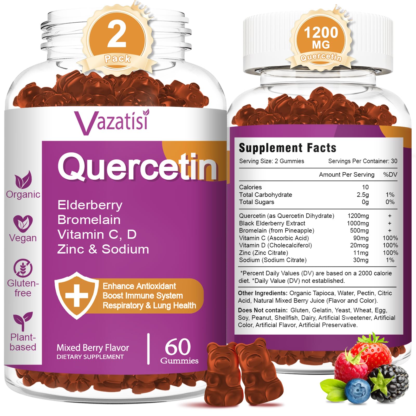 Vazatisi Quercetin Gummies bottle front view with label