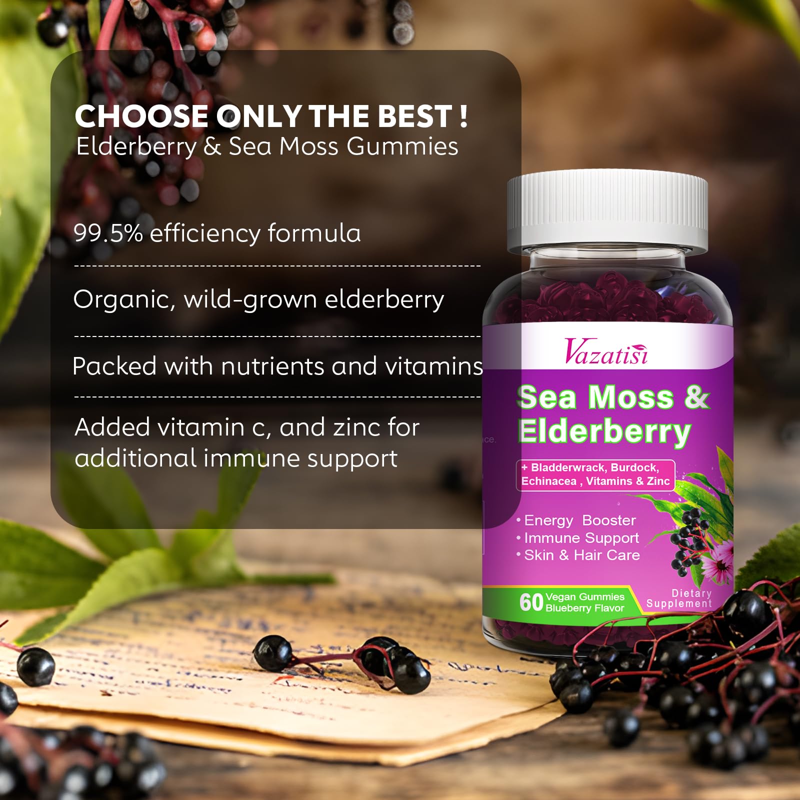 Vazatisi Sea Moss Elderberry Gummies nutritional information