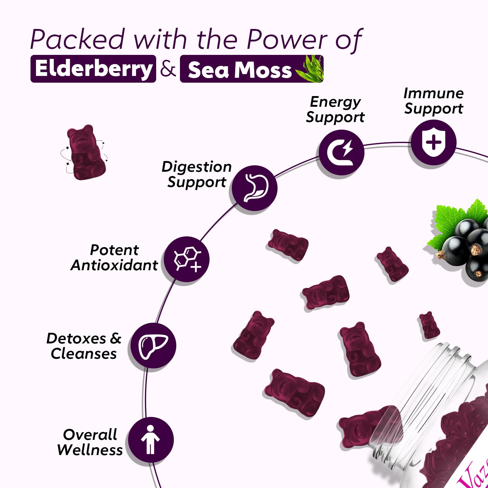 Vazatisi Sea Moss Elderberry Gummies showing ingredients list