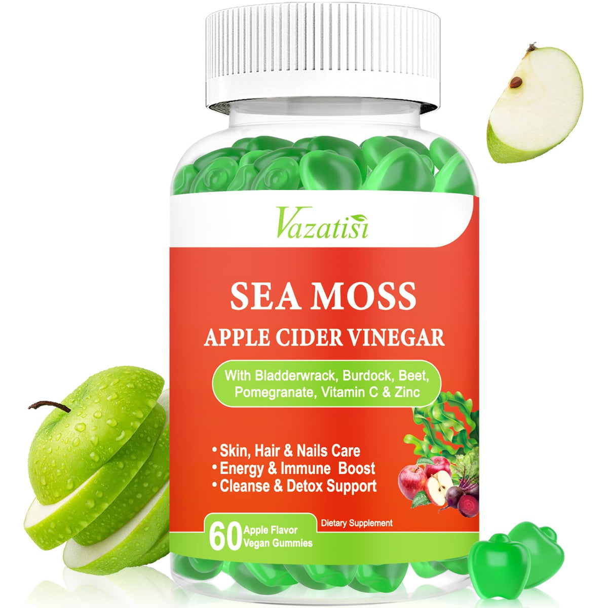 Vazatisi Sea Moss Gummies front view with packaging
