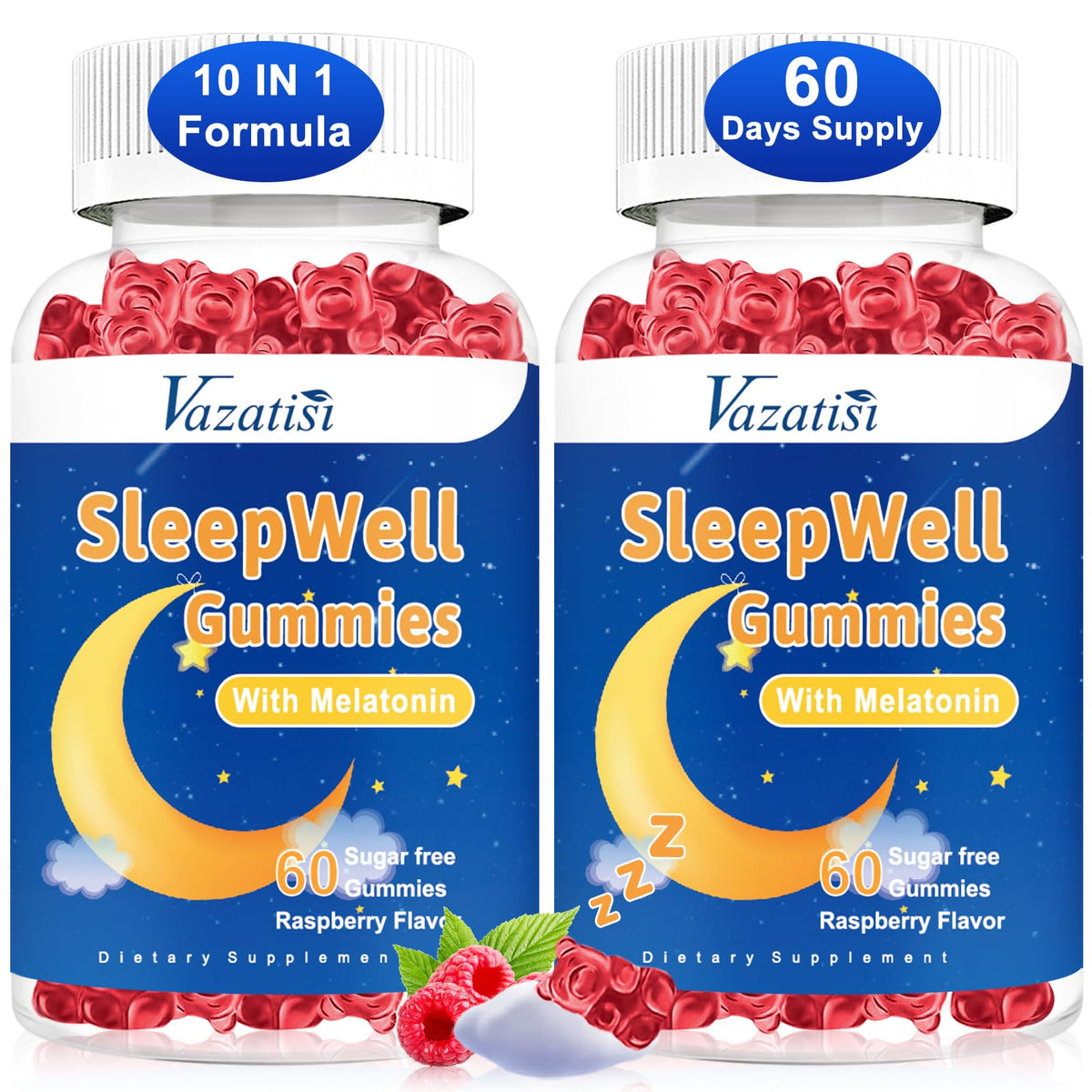 Vazatisi Sleep Gummies front view with raspberry flavour