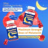 Vazatisi Sleep Gummies in a bowl with fresh raspberries