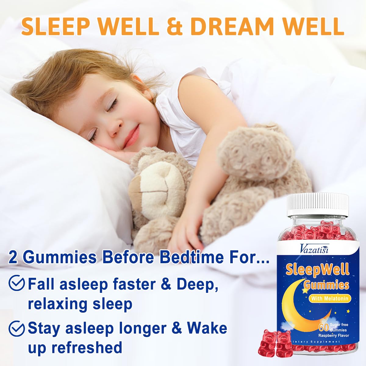 Vazatisi Sleep Gummies side view with ingredients list