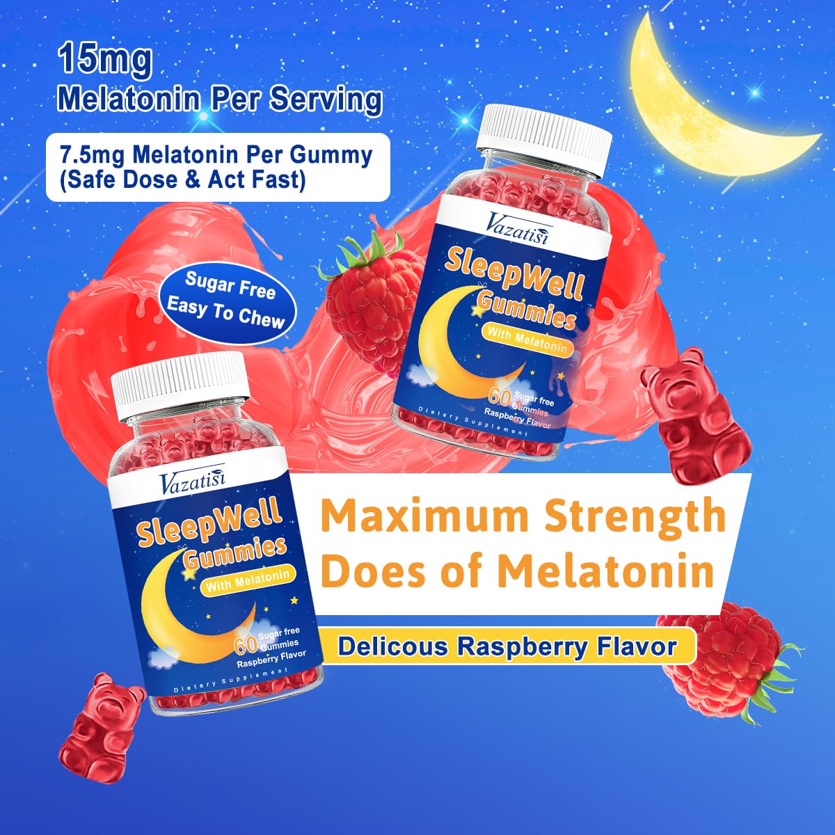 Vazatisi Sleep Gummies with ingredients displayed