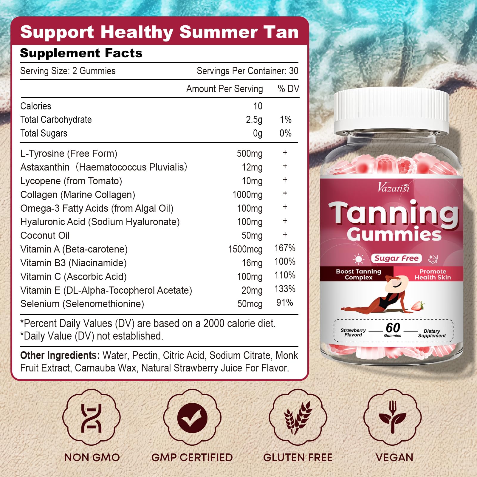 Vazatisi Tanning Gummies nutrition information