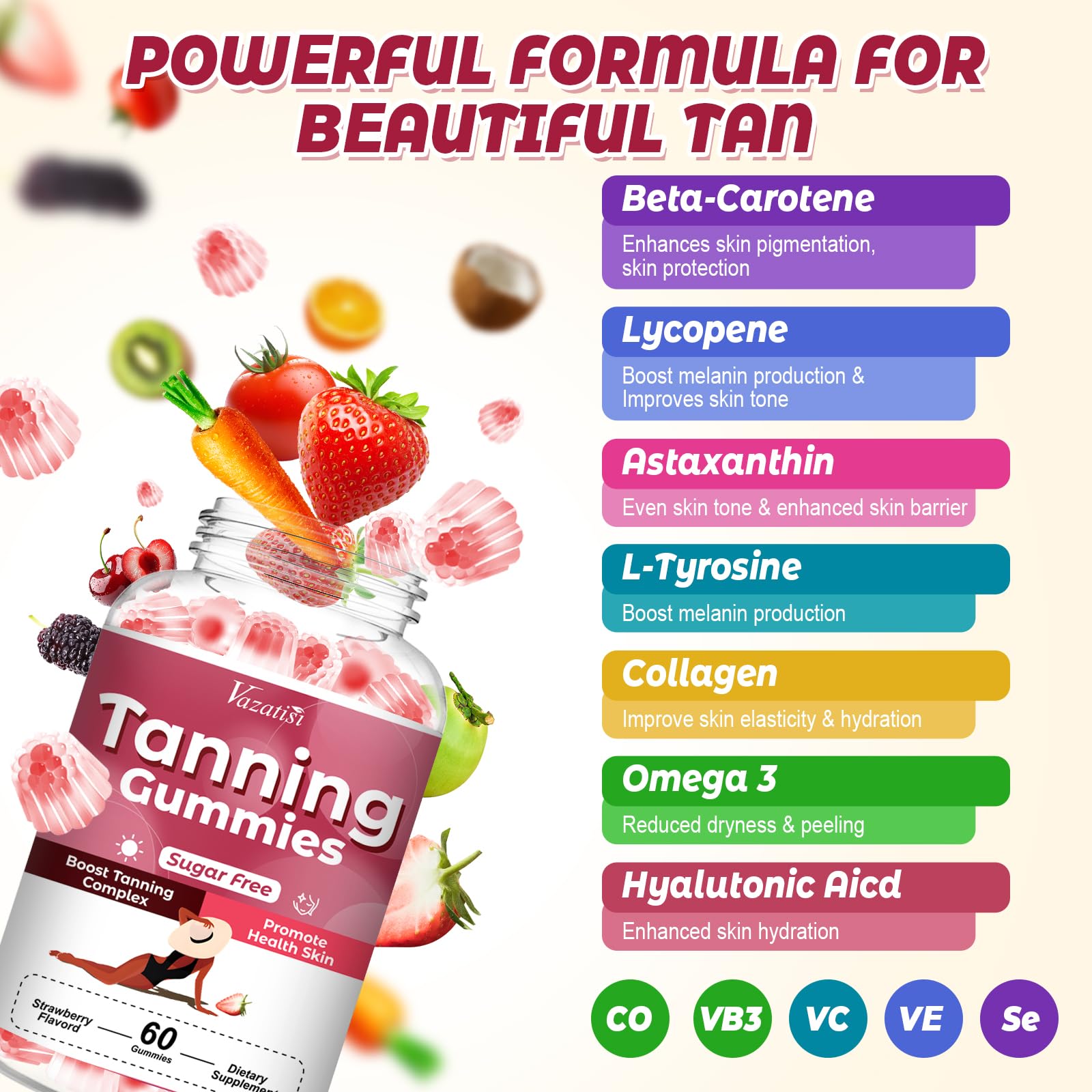 Vazatisi Tanning Gummies packaging side view