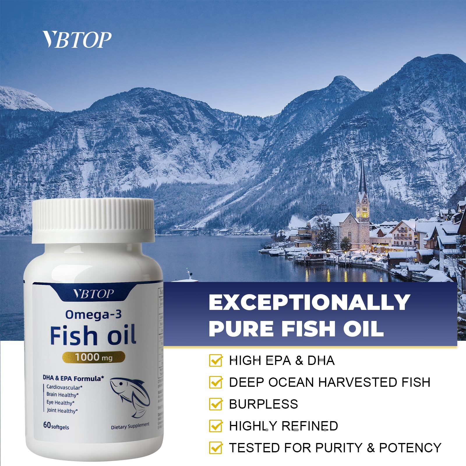 VBTOP Fish Oil Softgels back view with ingredient list