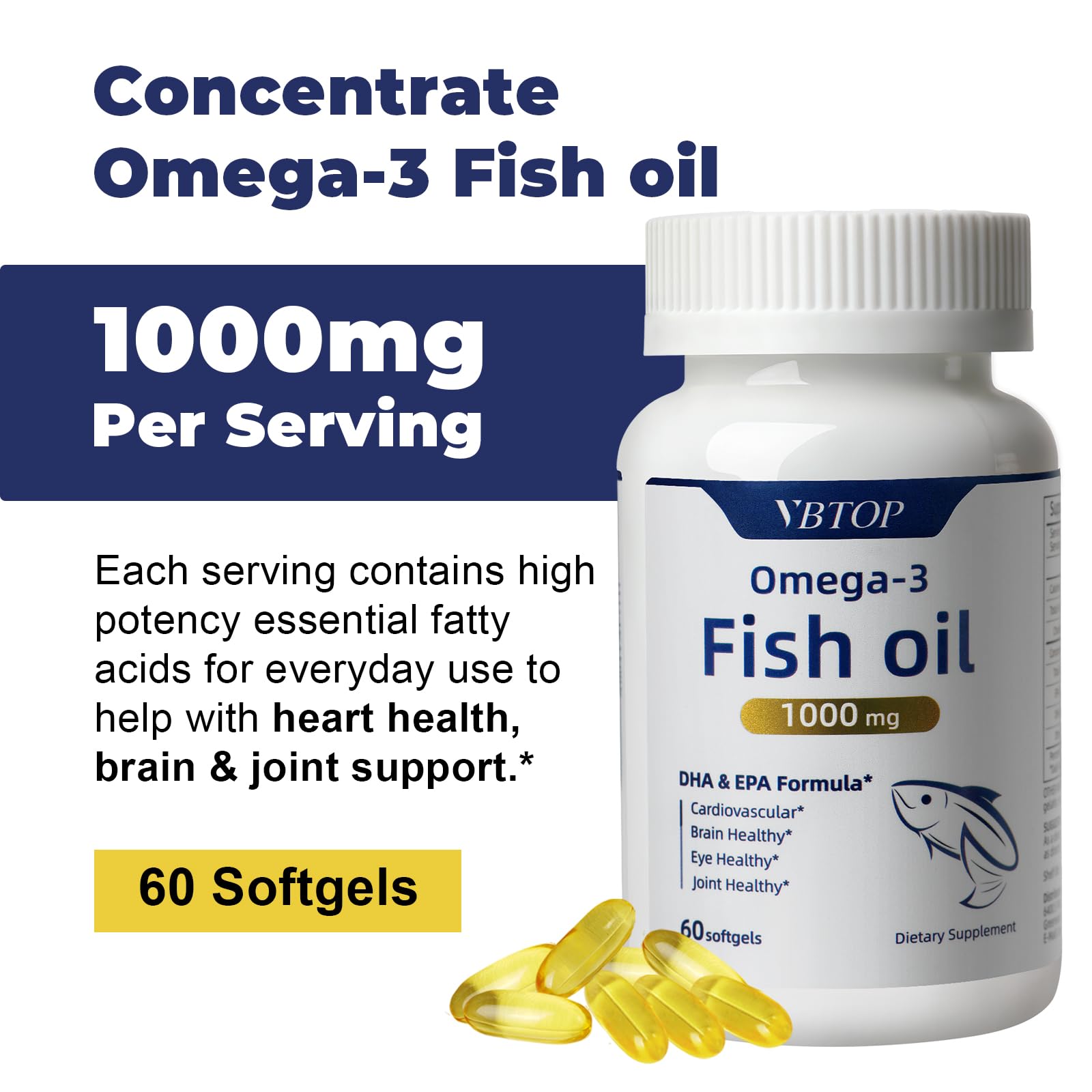 VBTOP Fish Oil Softgels displayed on a wooden table