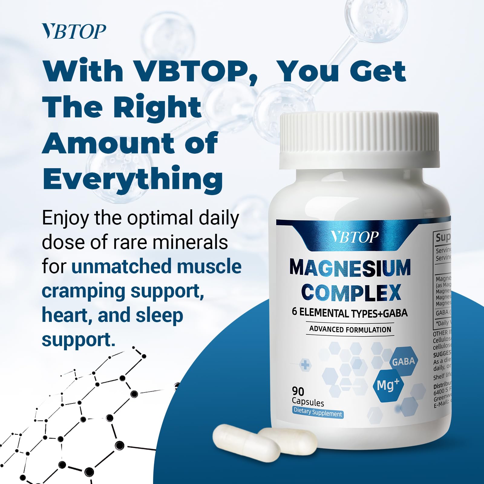 VBTOP Magnesium Complex Capsules on a wooden table