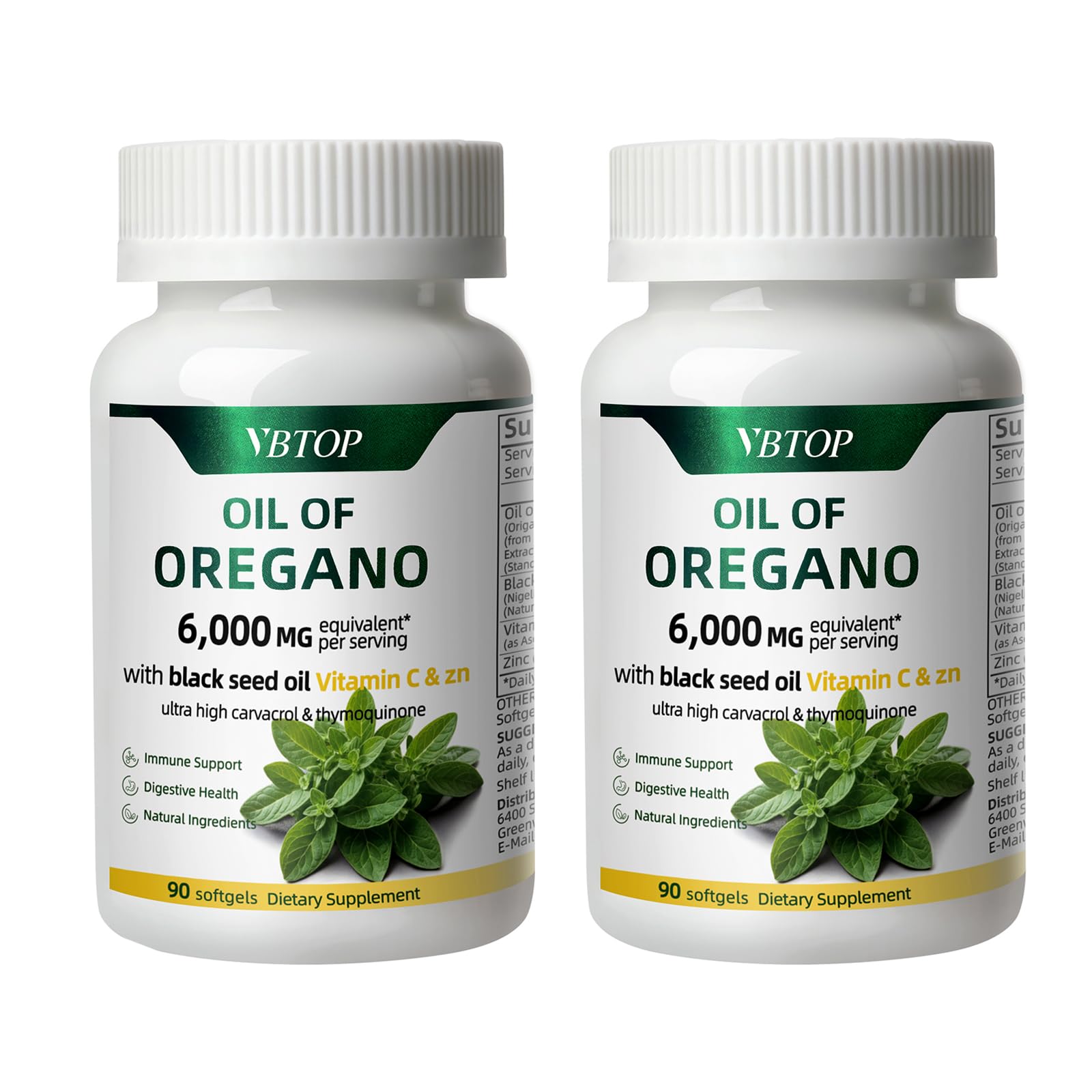 VBTOP Oregano Oil Softgels 90 count bottle front view