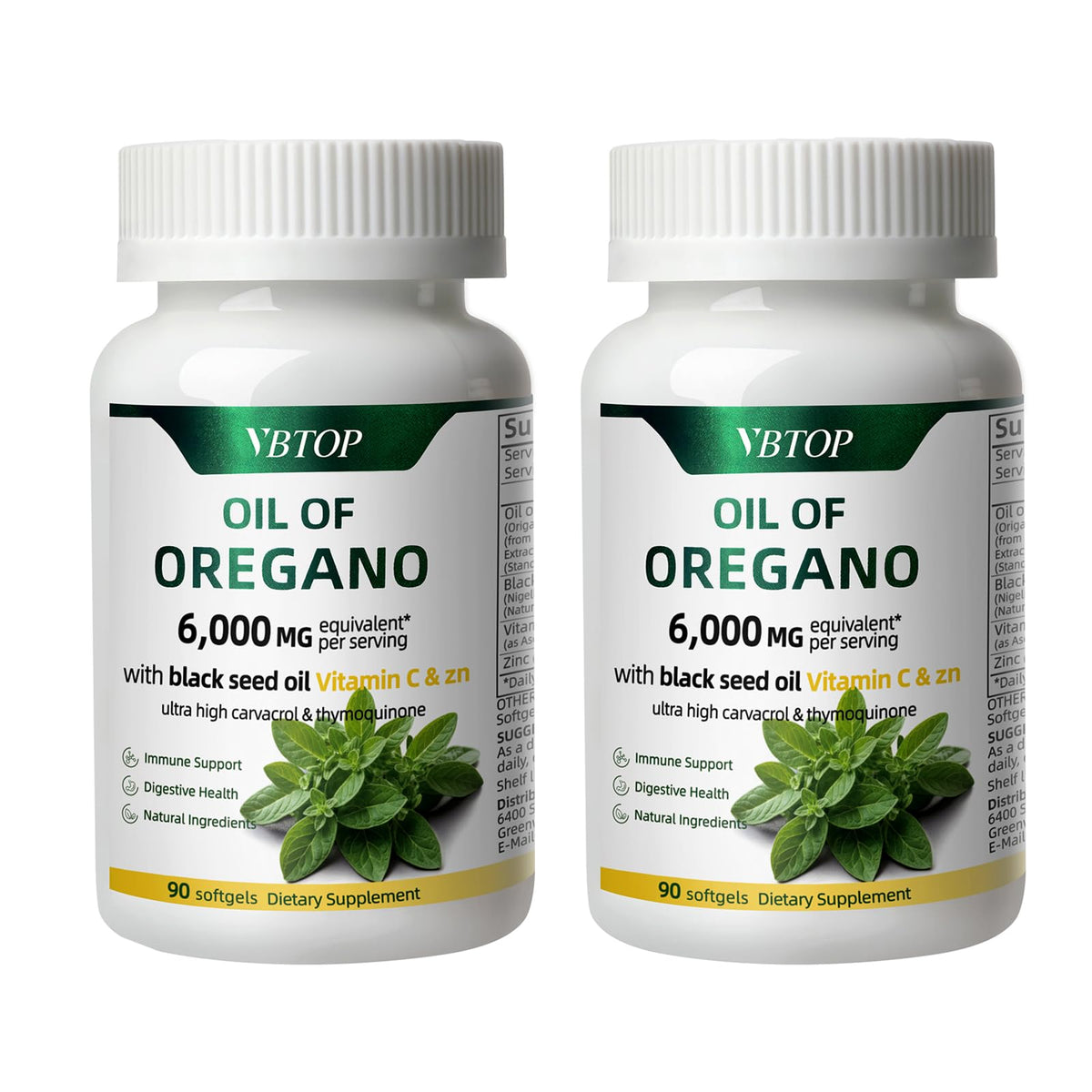 VBTOP Oregano Oil Softgels 90 count bottle front view