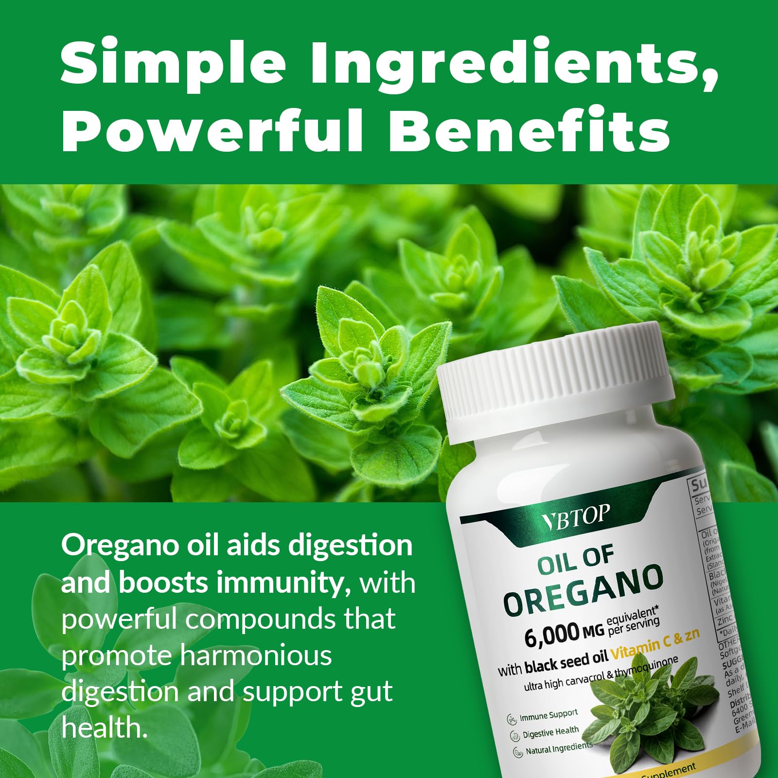 VBTOP Oregano Oil Softgels on a wooden table