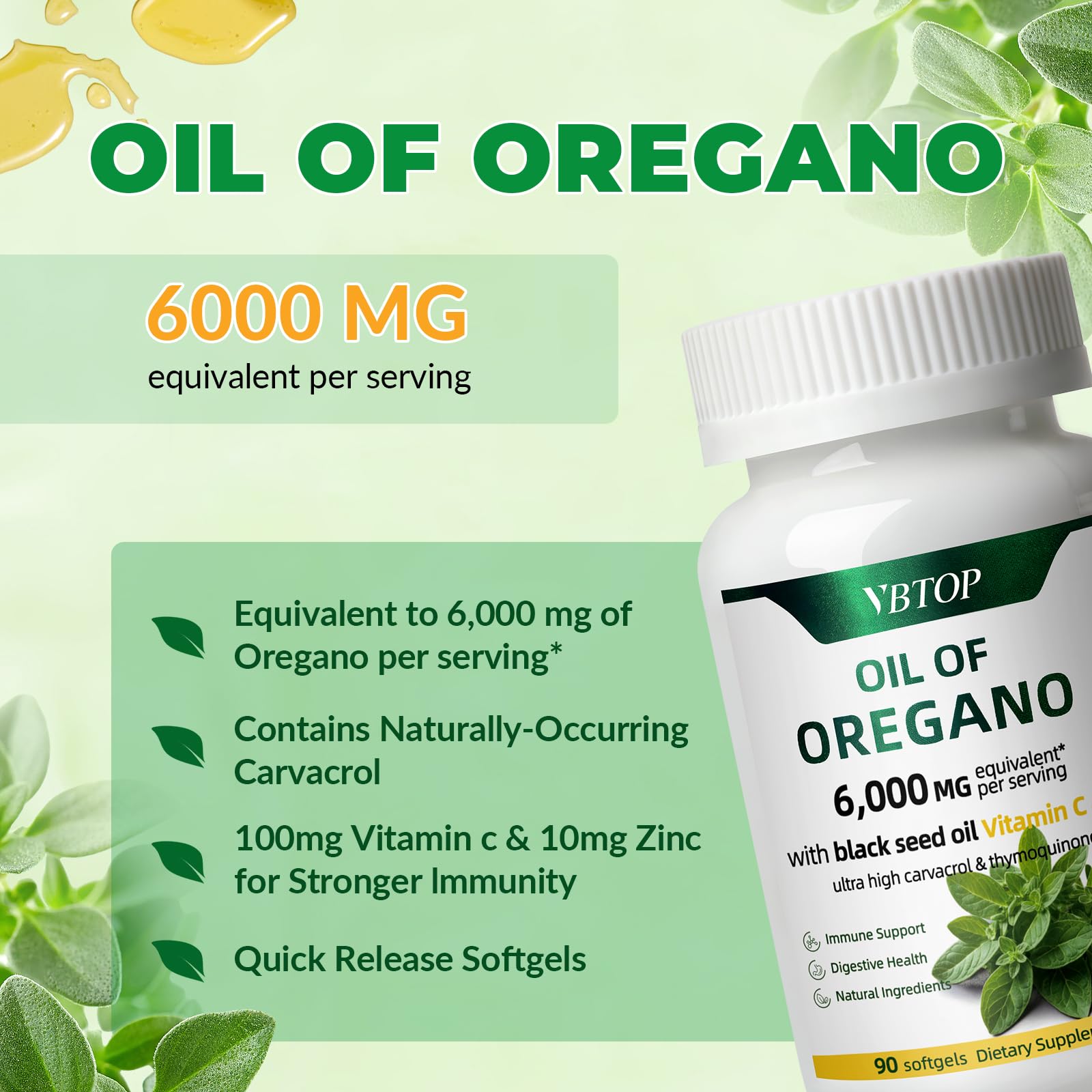 VBTOP Oregano Oil Softgels open bottle with capsules