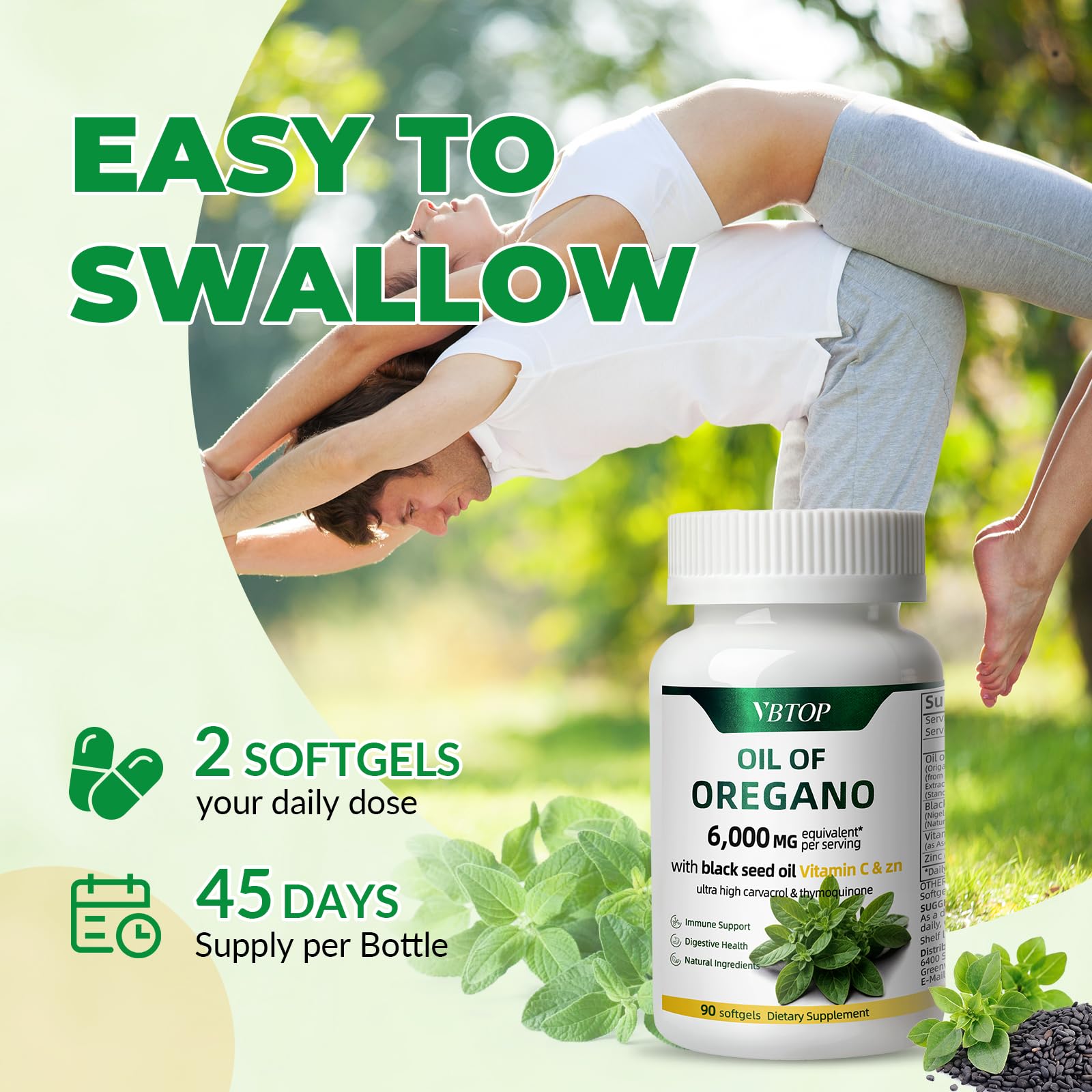 VBTOP Oregano Oil Softgels packaging and ingredients list