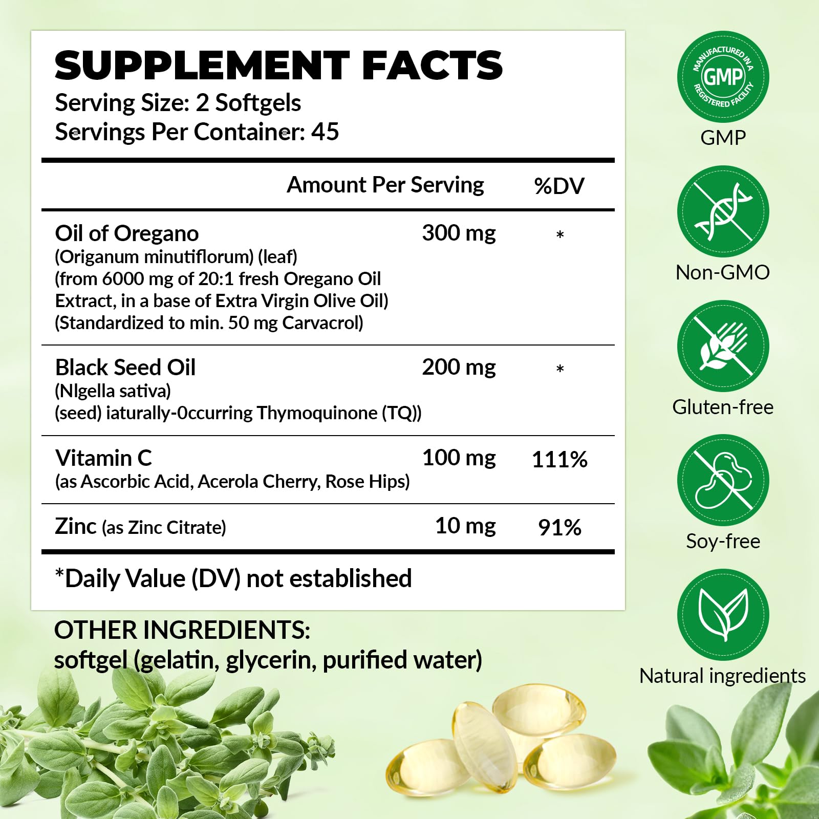 VBTOP Oregano Oil Softgels side view with label
