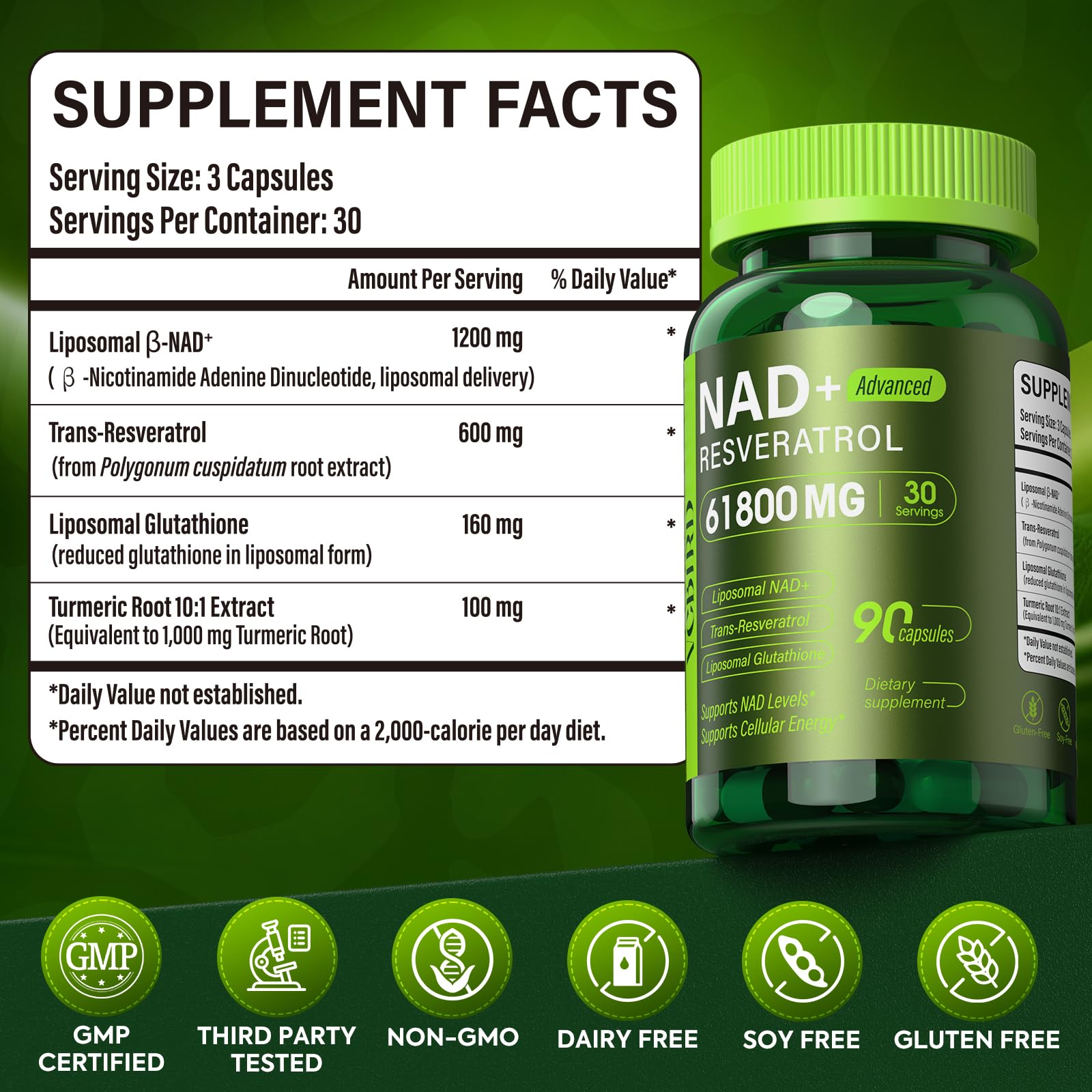 VCBIRD Liposomal NAD+ Supplement 1200mg with other wellness products