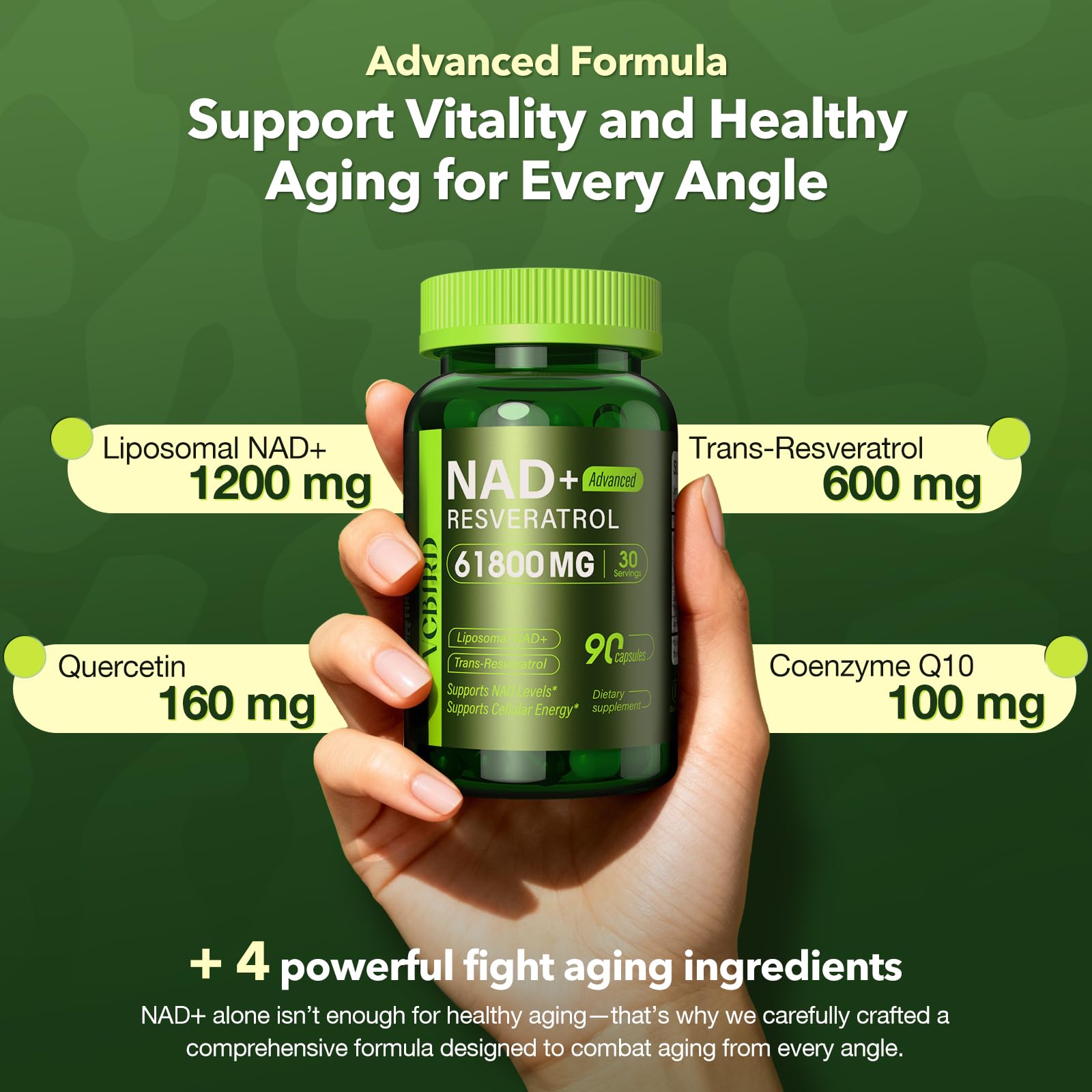 VCBIRD NAD+ Resveratrol Supplement 1200mg side view